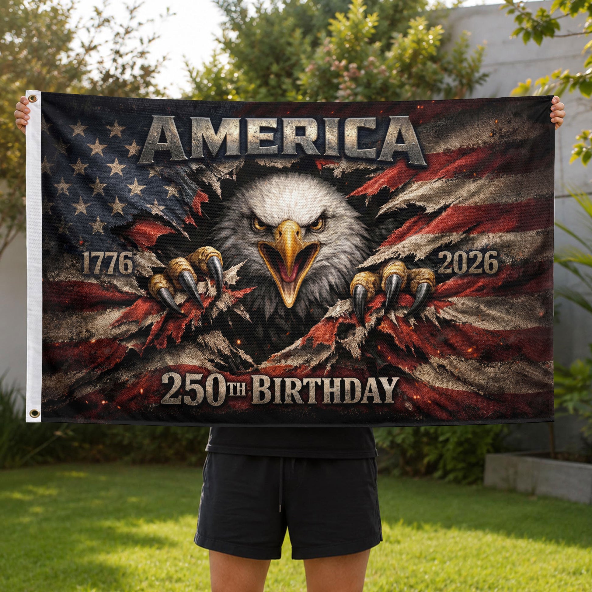 1776-2026 USA 250th Anniversary Flag – Patriotic Eagle Double Sided House Flag - Rust Field Wear
