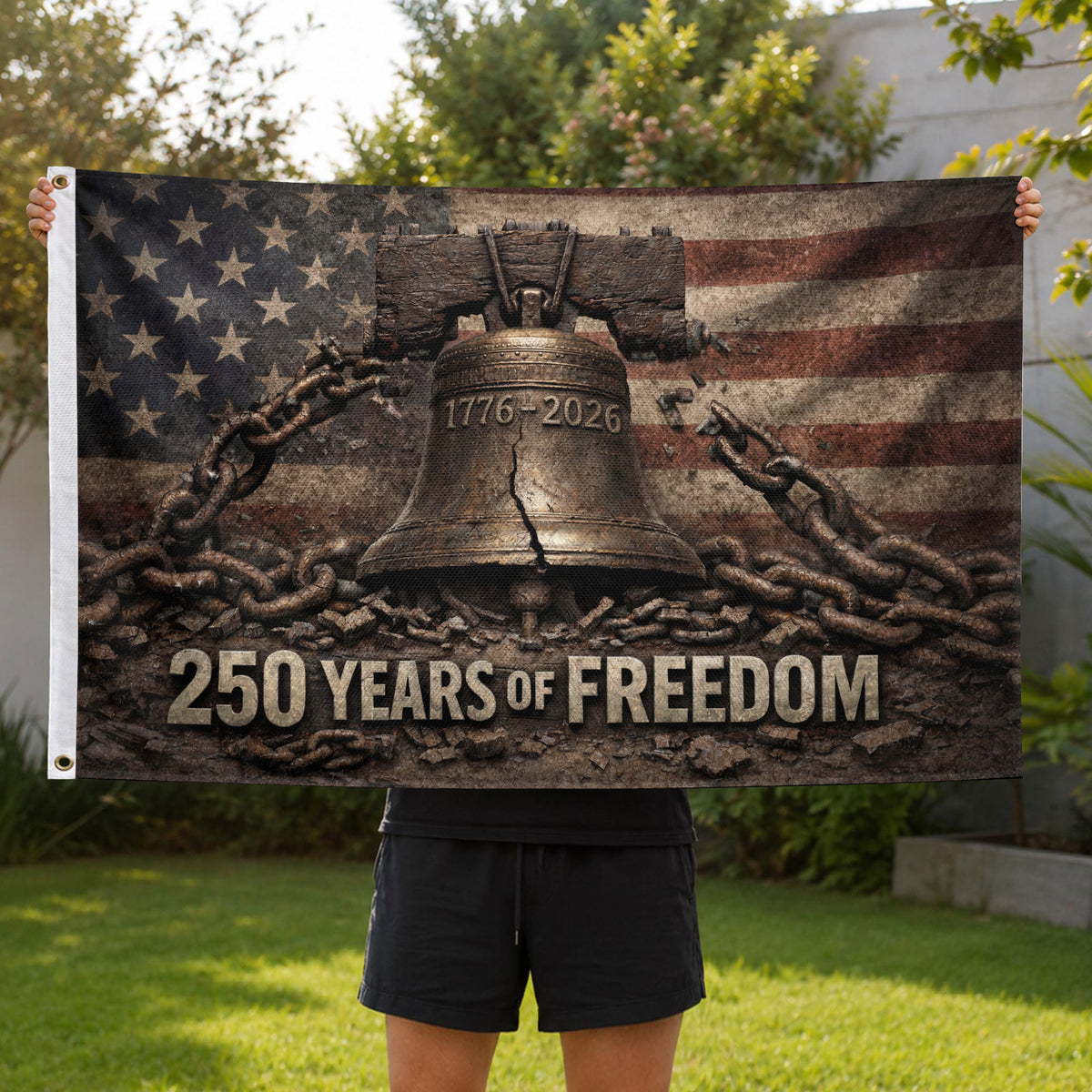Proclaim Liberty Throughout The Land 250 Years Flag 1776–2026 – Liberty Bell Patriotic Banner - Rust Field Wear