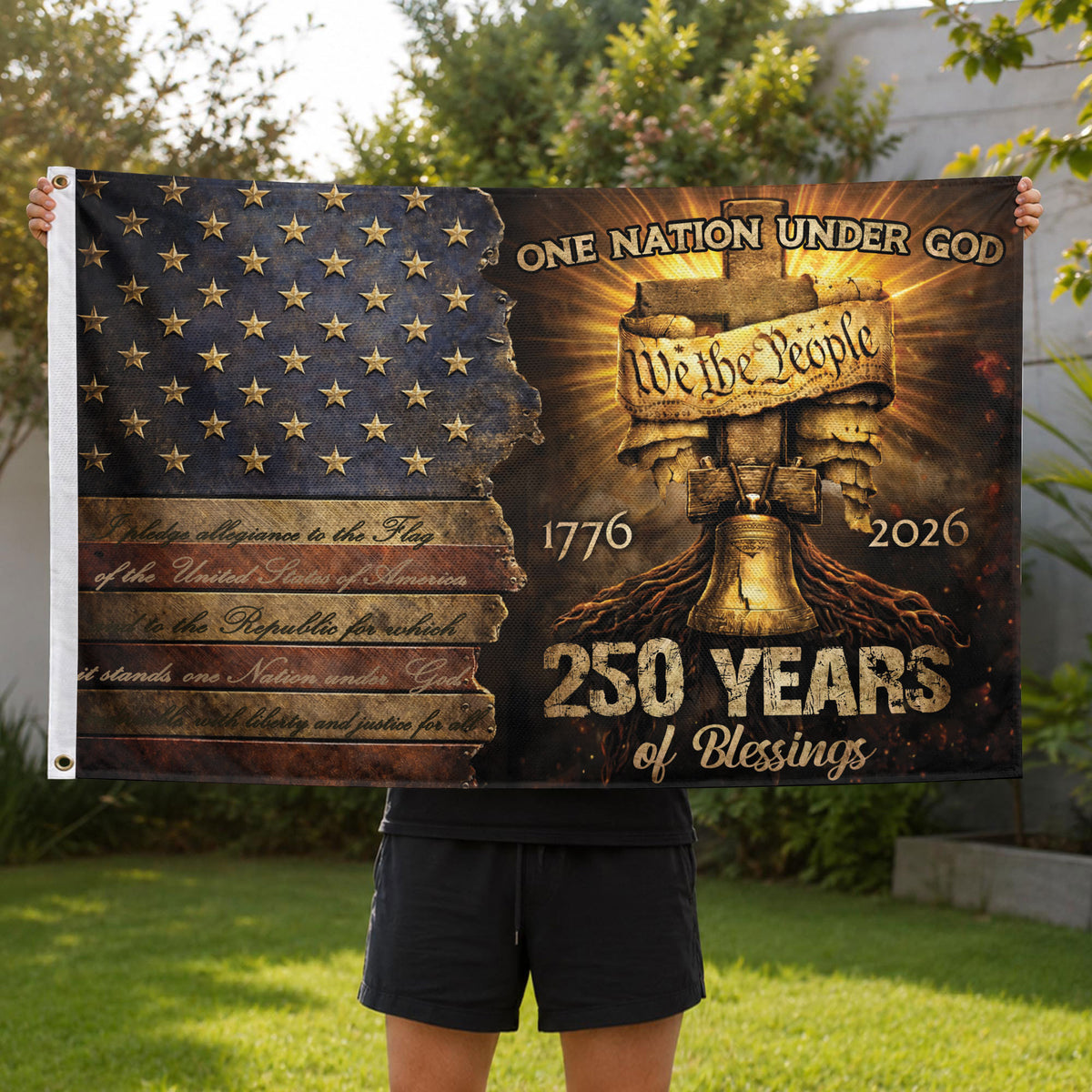 We The People Christian House Flag 250th Anniversary USA Flag 1776-2026 One Nation Under God - Rust Field Wear