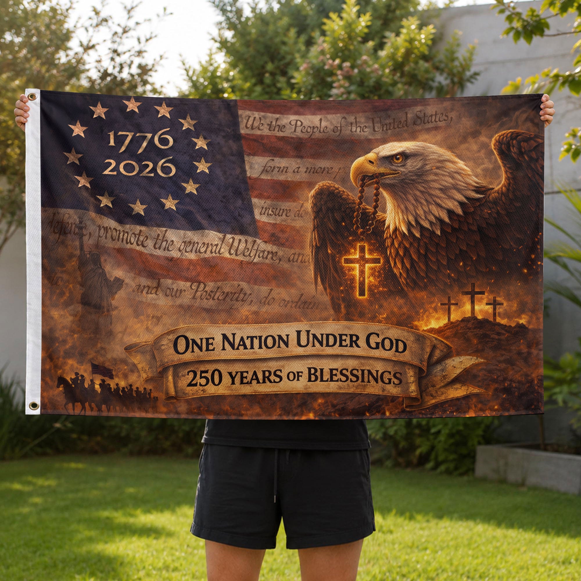 250 Years of Blessings Flag One Nation Under God Christian American Eagle Banner 3x5ft