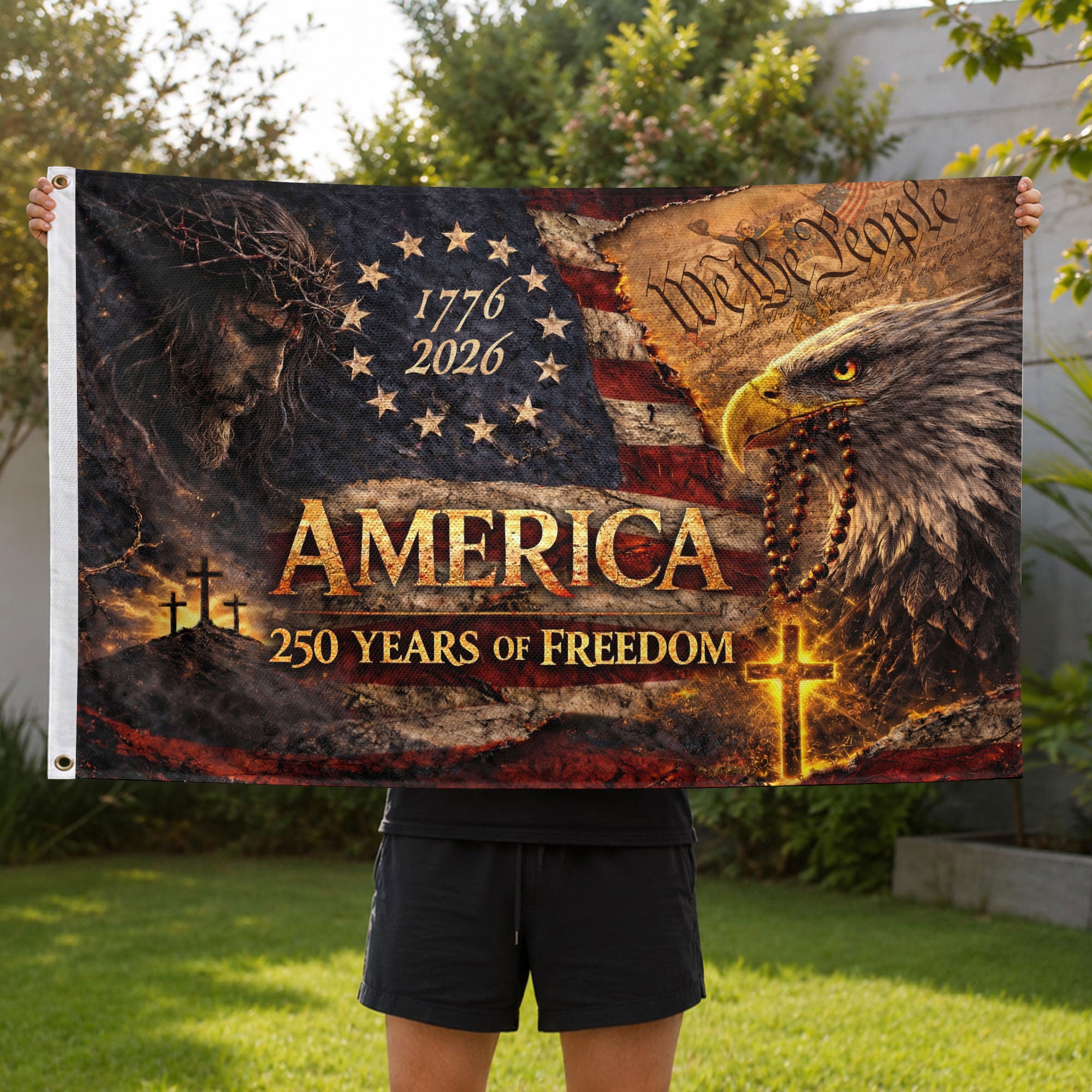 250 Years of Freedom Flag 1776-2026 Jesus We The People Christian American Eagle Banner 3x5ft