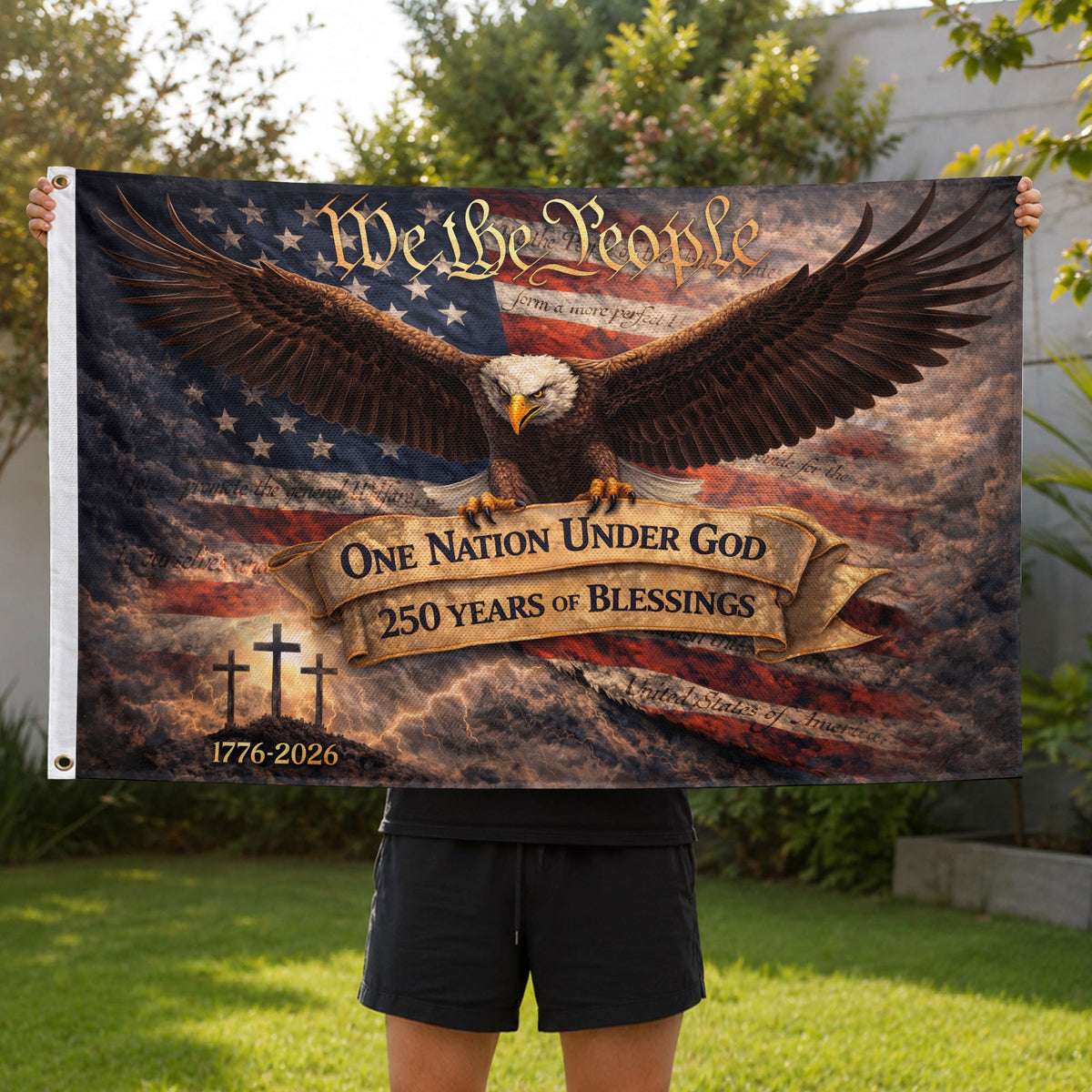 We The People One Nation Under God 250th Anniversary House Flag Patriotic Eagle 250 Years Blessing USA Flag - Rust Field Wear