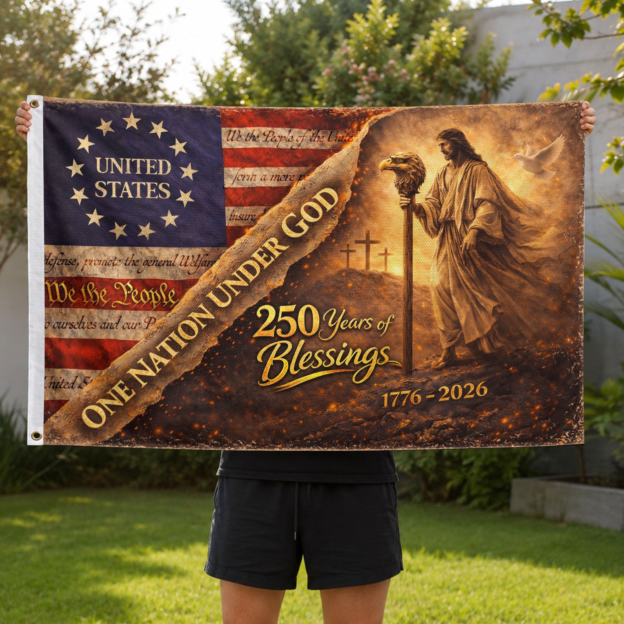 250 Years of Blessings Flag 1776-2026 Jesus We The People Christian United States Banner 3x5ft
