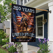 250 Years United States House Flag Patriotic Soldier 1776 - 2026 Land of the Free Banner - Rust Field Wear
