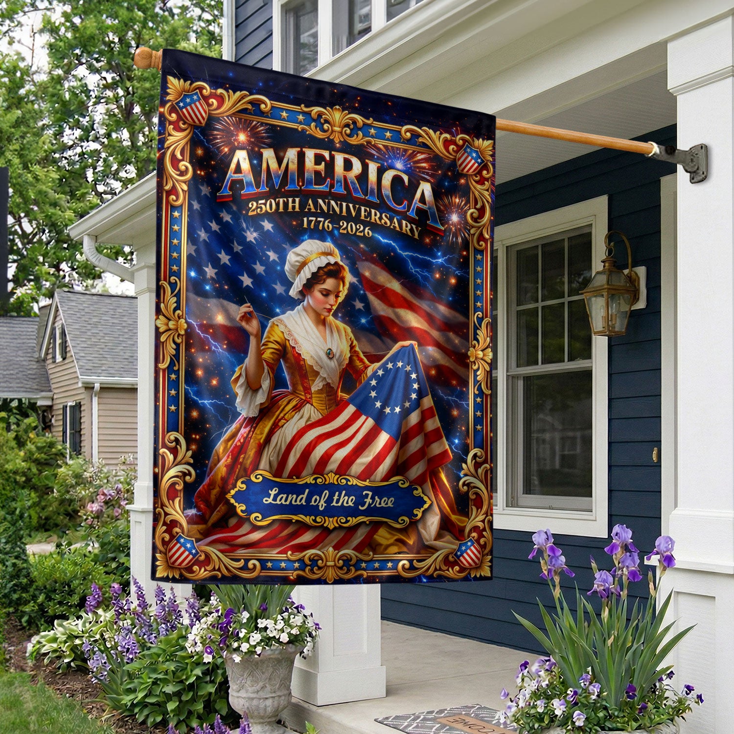 America 250th Anniversary House Flag Betsy Ross Land of the Free 1776 - 2026