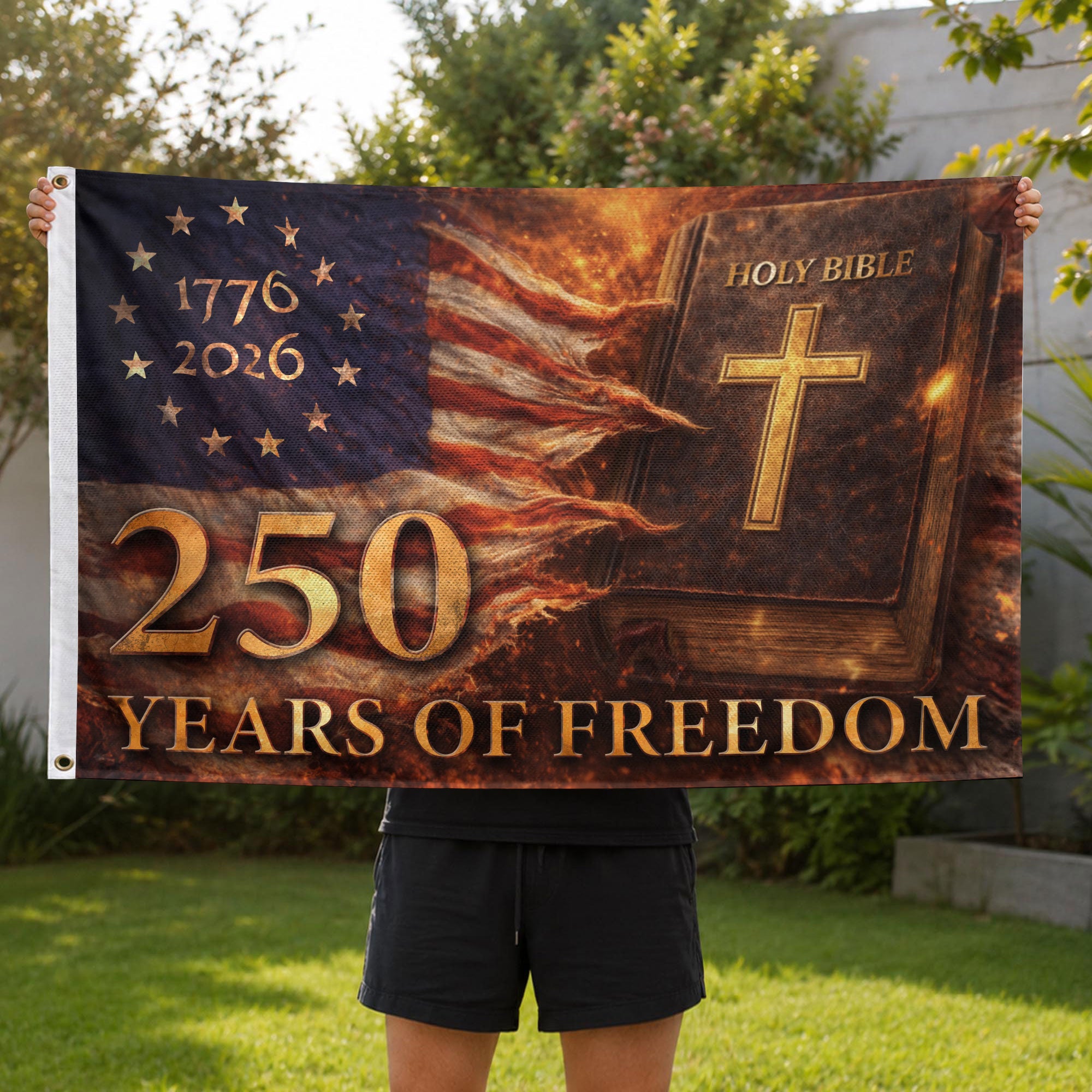 Holy Bible Christian House Flag 1776-2026 One Nation Under God 250 Years of Freedom Decor