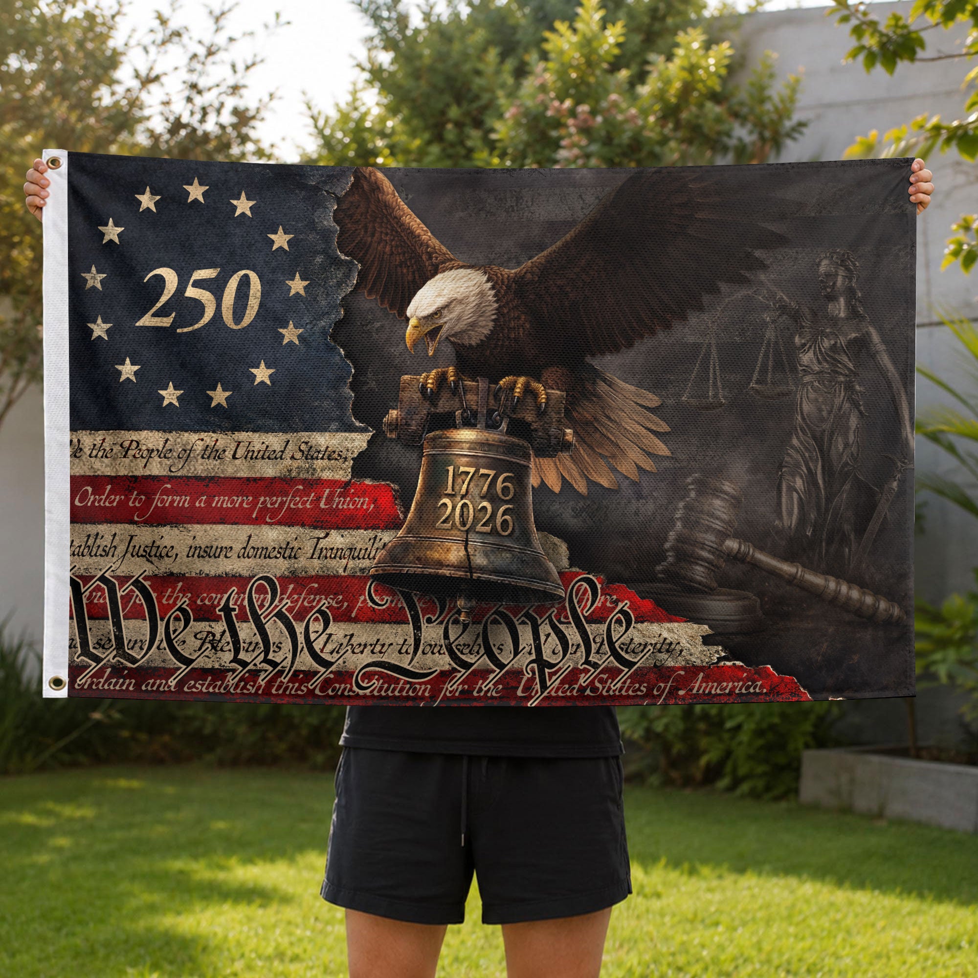 Justice Gavel Eagle House Flag 1776-2026 We The People 250 Years of Freedom Decor