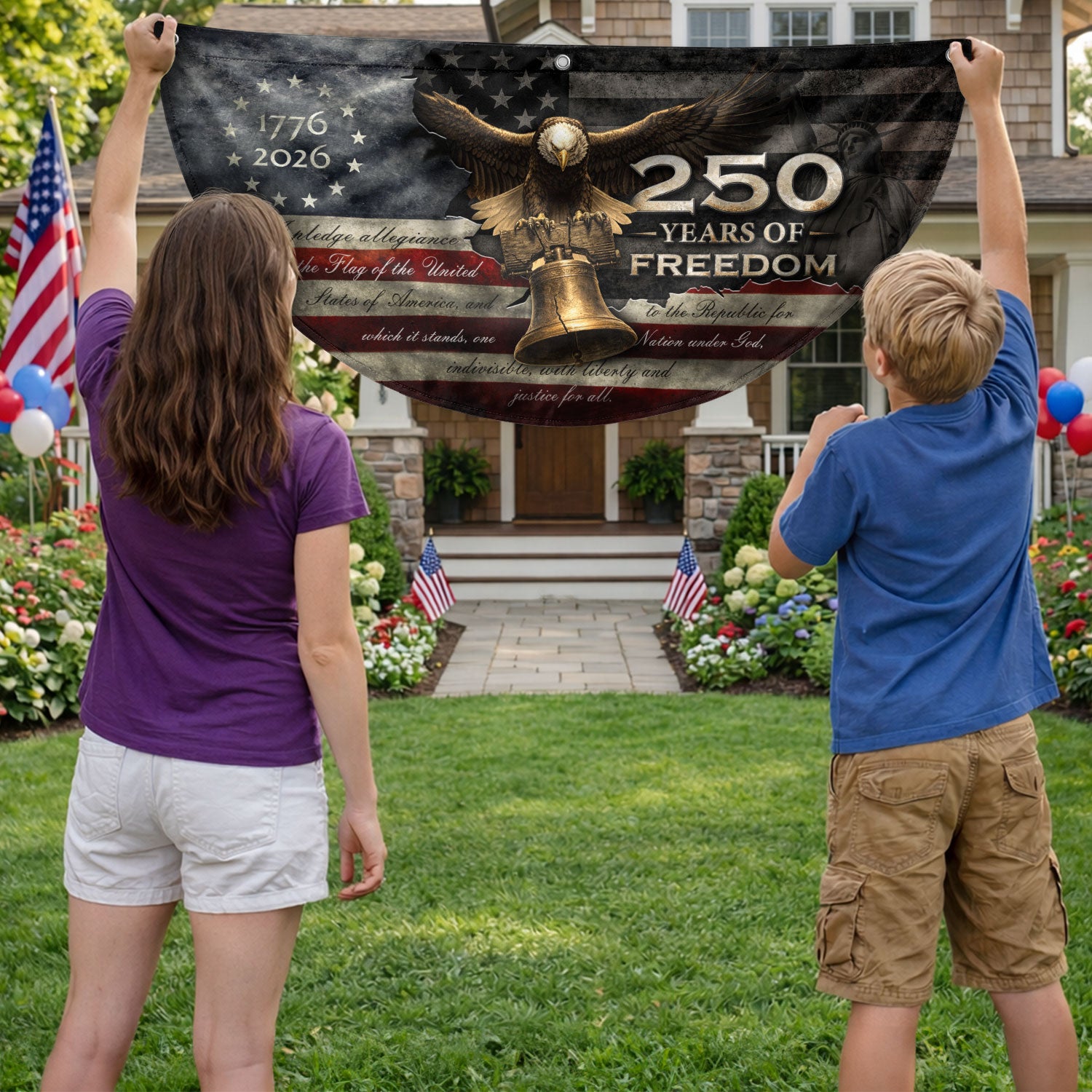 250 Years of Freedom Fence Flag 1776-2026 Liberty Bell Eagle Patriotic Banner Decor