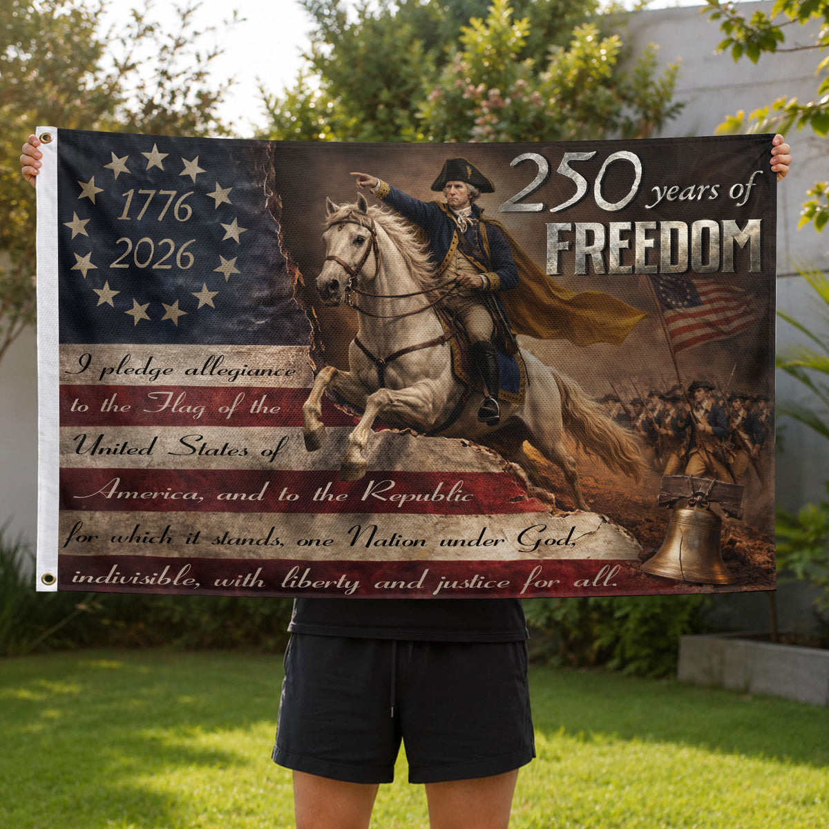 George Washington 250 Years of Freedom House Flag 1776-2026 Patriotic Eagle Decor - Rust Field Wear