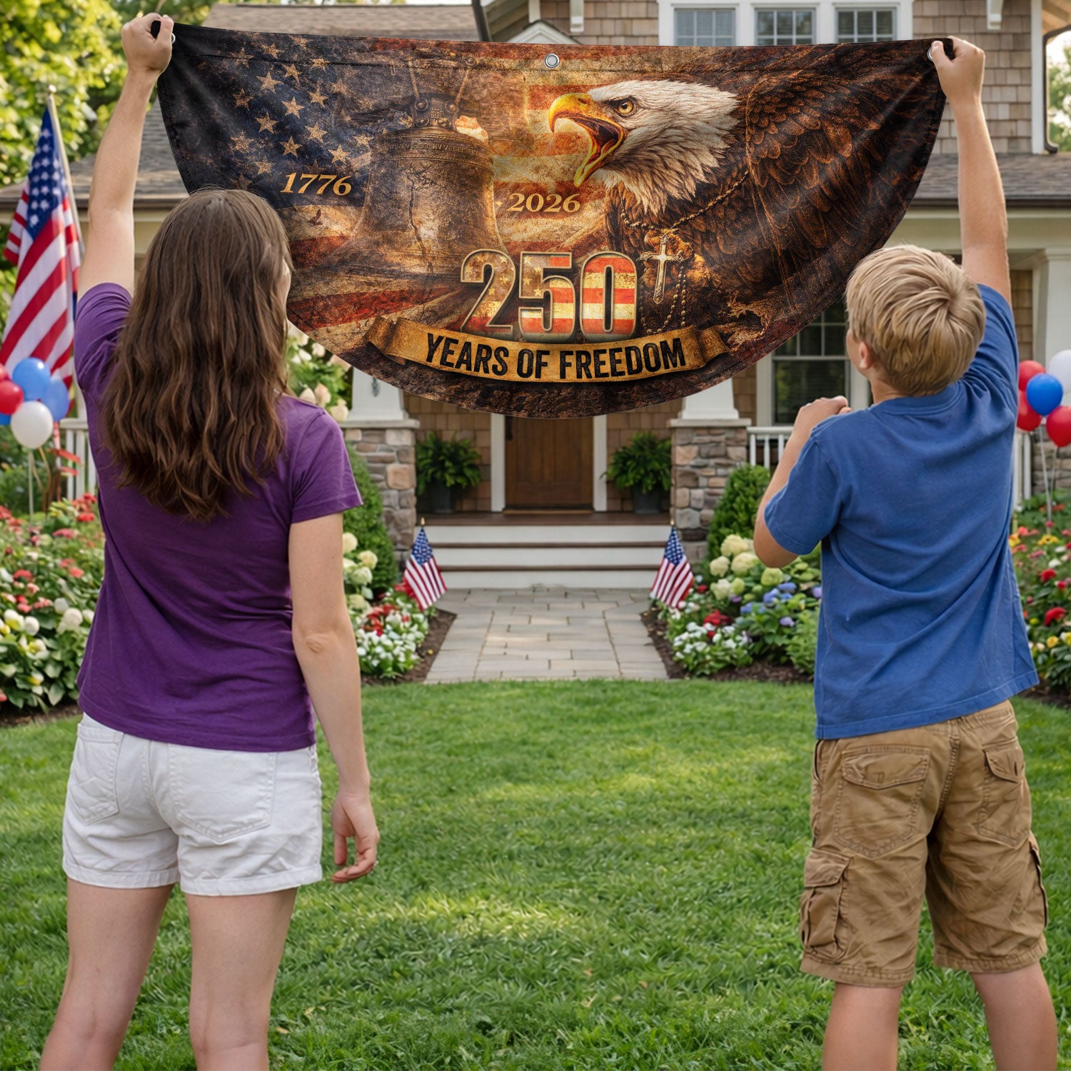 Fence Flag 250th Anniversary USA Flag 1776 2026 Patriotic Eagle American 250 Year Celebration Flag - Rust Field Wear