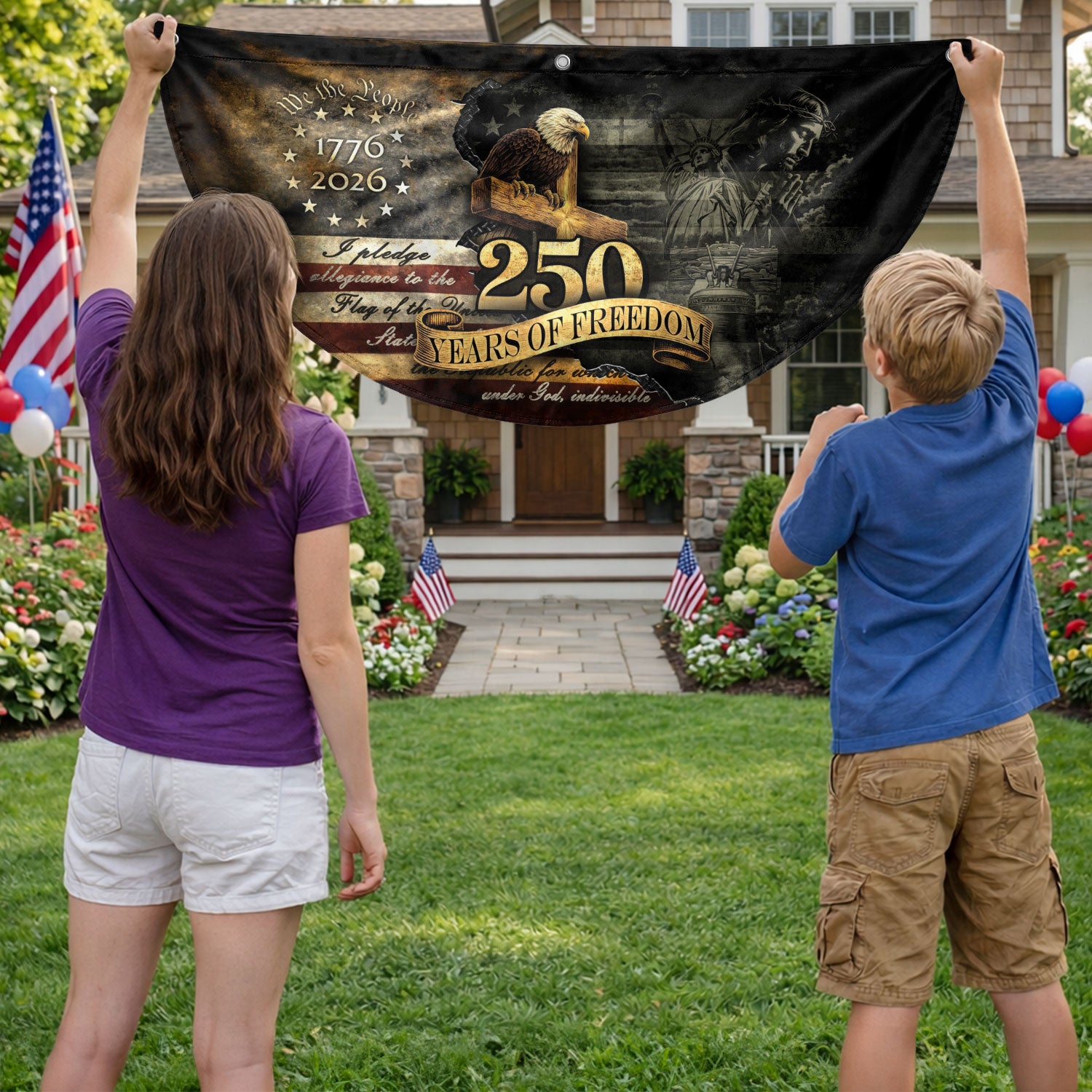 Fence Flag 250th Anniversary USA Flag 1776-2026 Eagle Patriotic 250 Year American Anniversary Flag Decor - Rust Field Wear