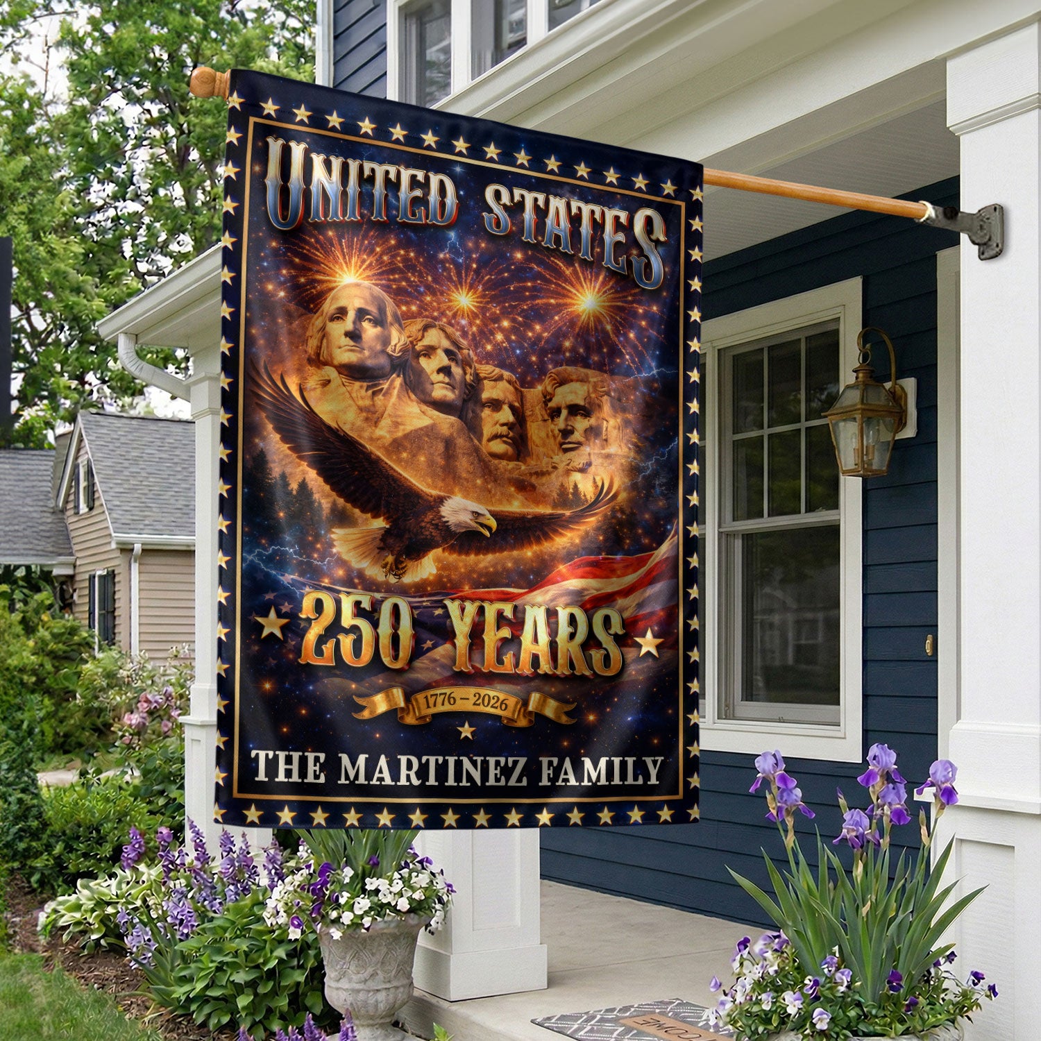 Mount Rushmore Patriotic Garden Flag Custom Family Name 250 Years 1776-2026 Banner