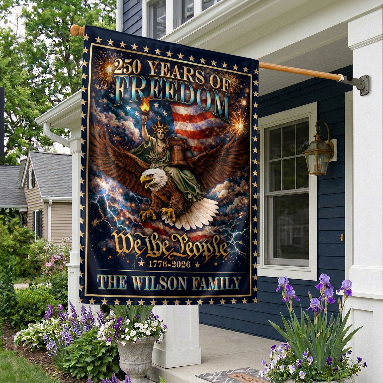 Personalized Patriotic Garden Flag – 250 Years of American Heritage with Liberty & Eagle Motif (1776–2026)