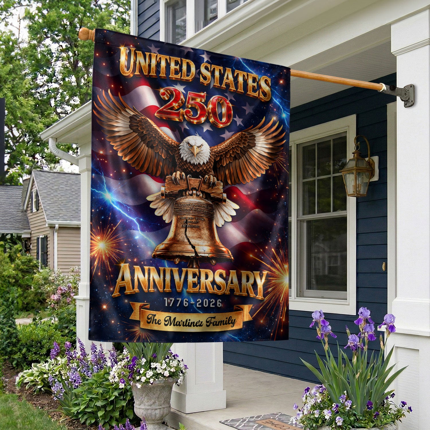 Personalized American Celebration Garden Flag – 250-Year Commemorative Design with Eagle & Liberty Bell (1776–2026)