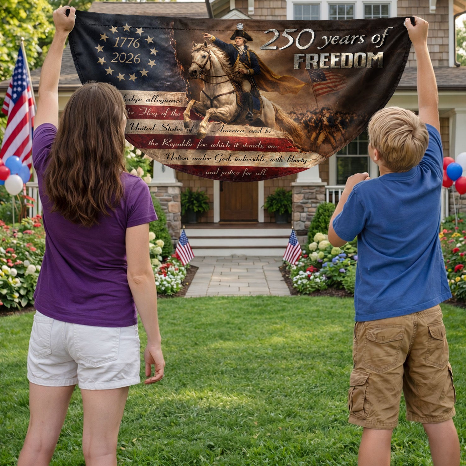 250 Years of Freedom Fence Flag George Washington Patriotic 1776-2026 Outdoor Banner