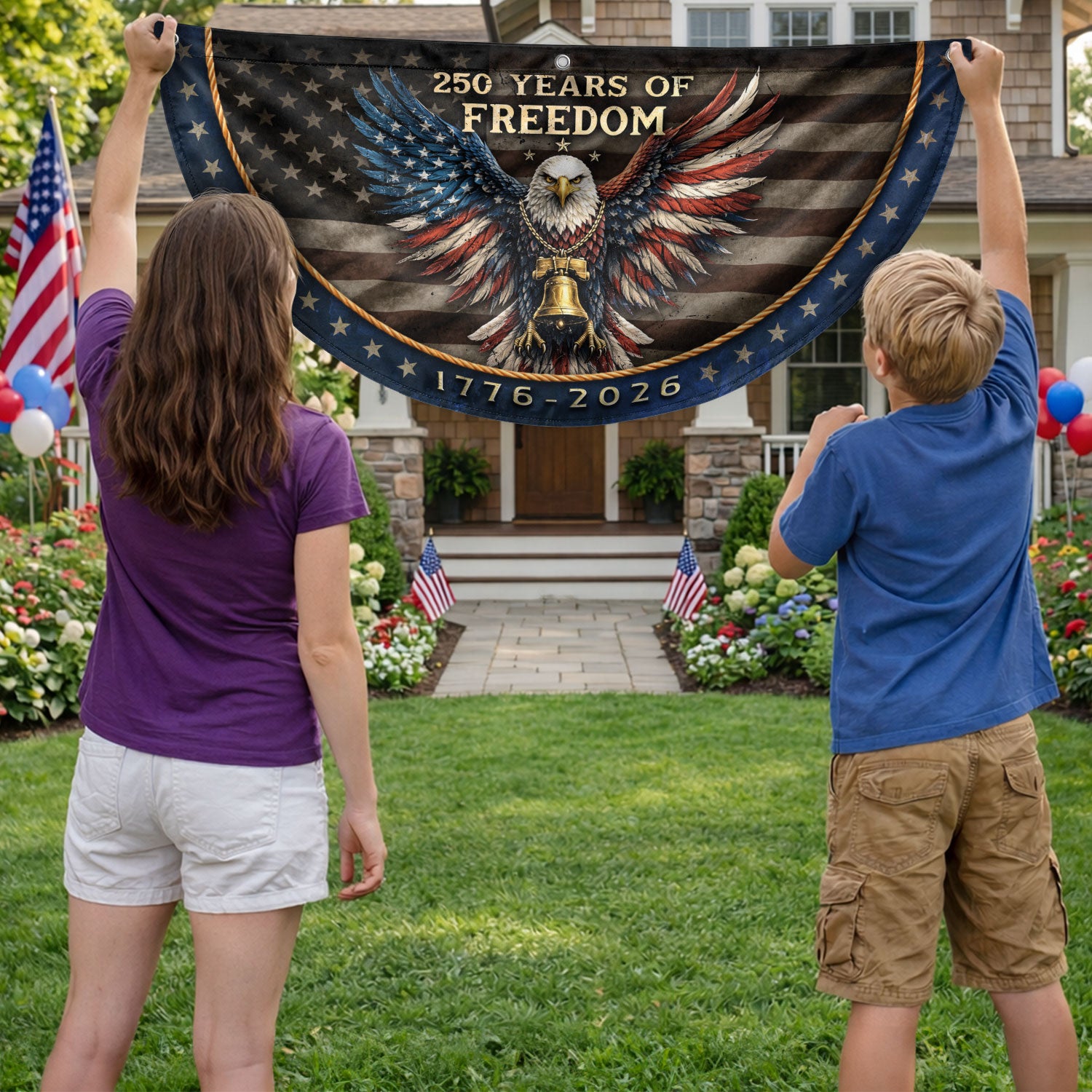 250 Years of Freedom Fence Flag 1776-2026 Patriotic Eagle Liberty Bell Banner