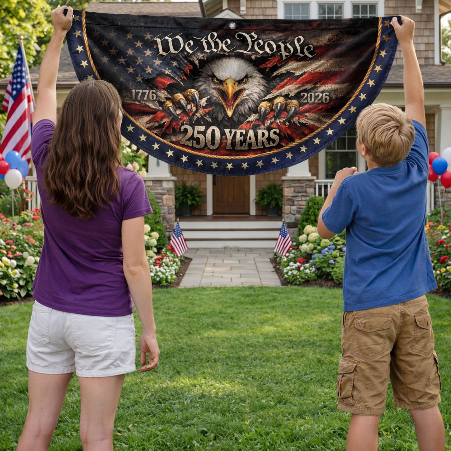 We The People Eagle Fence Flag 250 Years 1776-2026 Patriotic Double Sided Banner