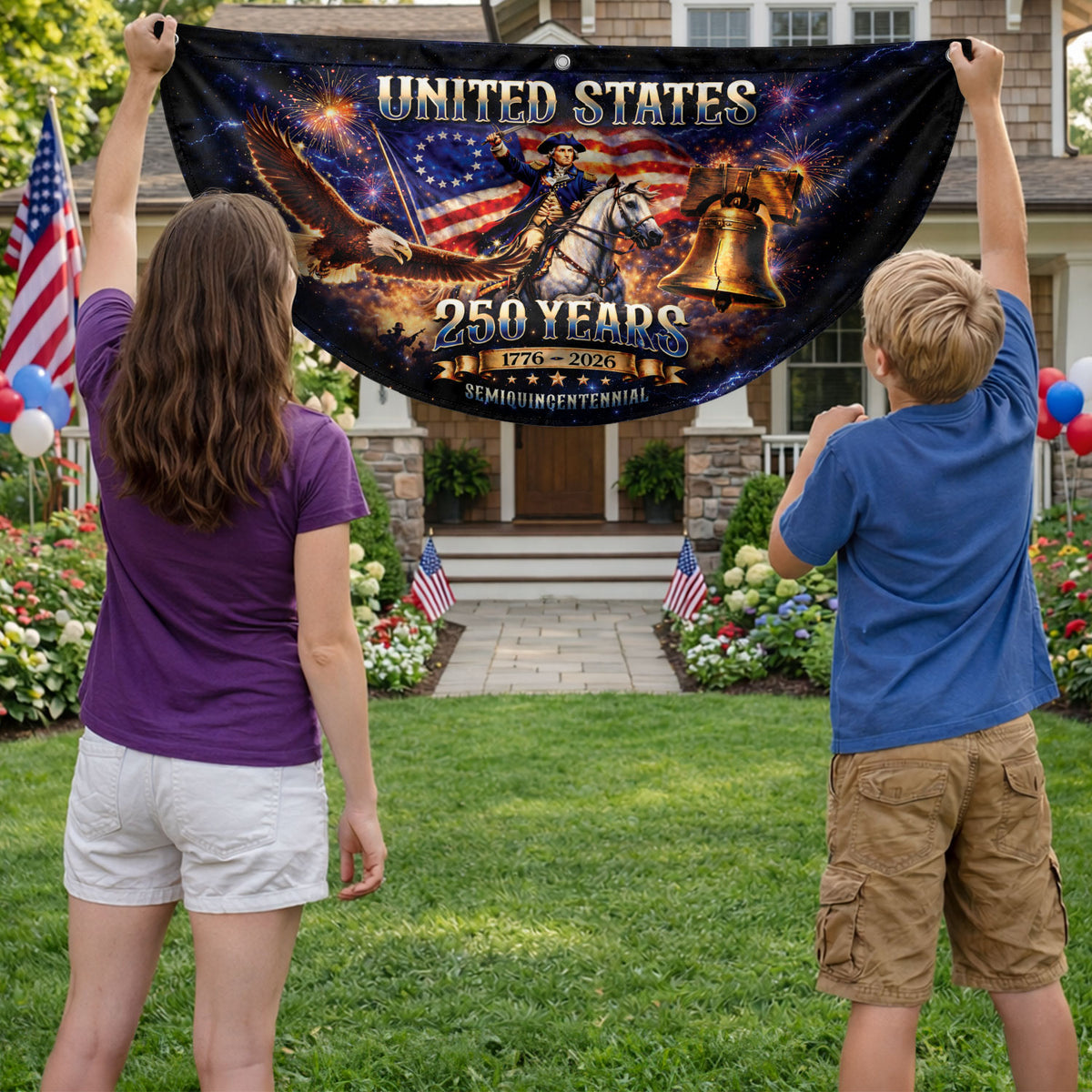 USA 250 Years Fence Flag 1776-2026 George Washington Eagle Patriotic - Rust Field Wear