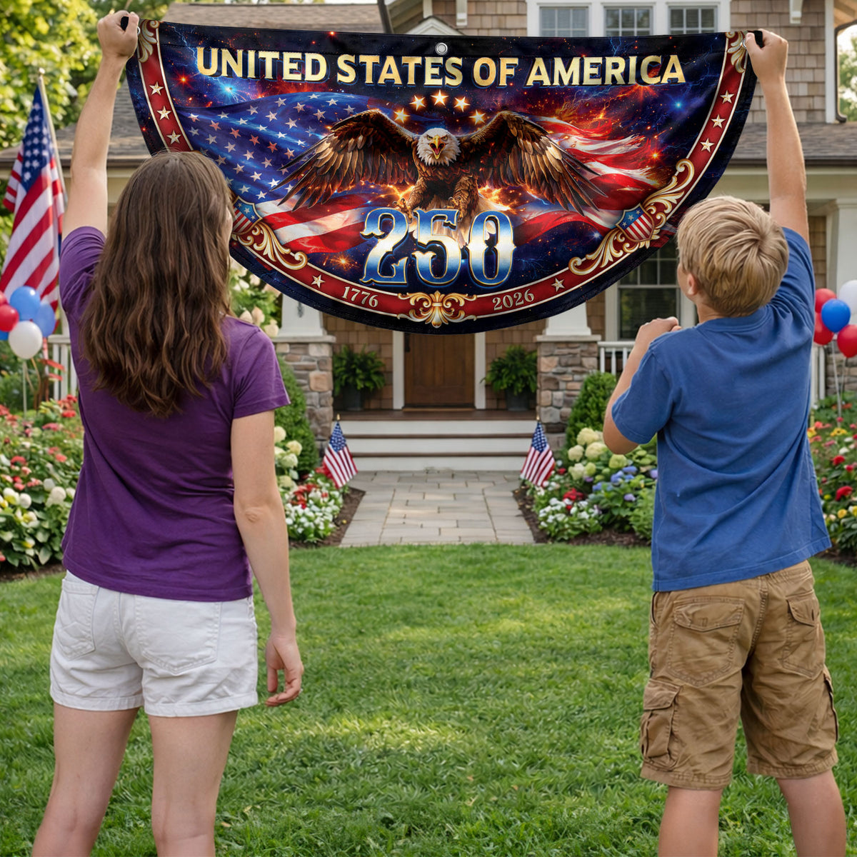 United States 250 Years Fence Flag 1776-2026 Patriotic Eagle Outdoor Banner Decoration - Rust Field Wear