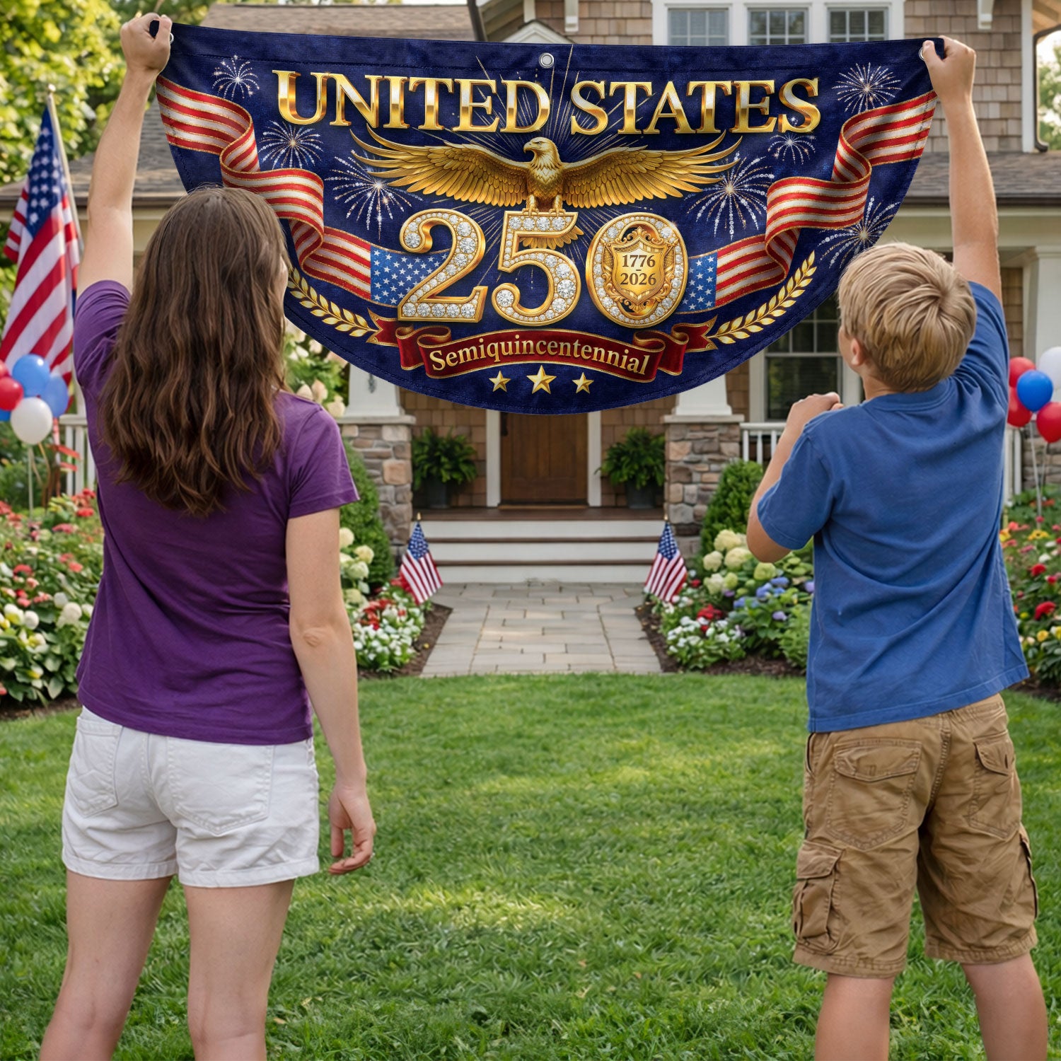USA 250 Years Fence Flag 1776-2026 Patriotic Golden Eagle Outdoor Garden Decoration