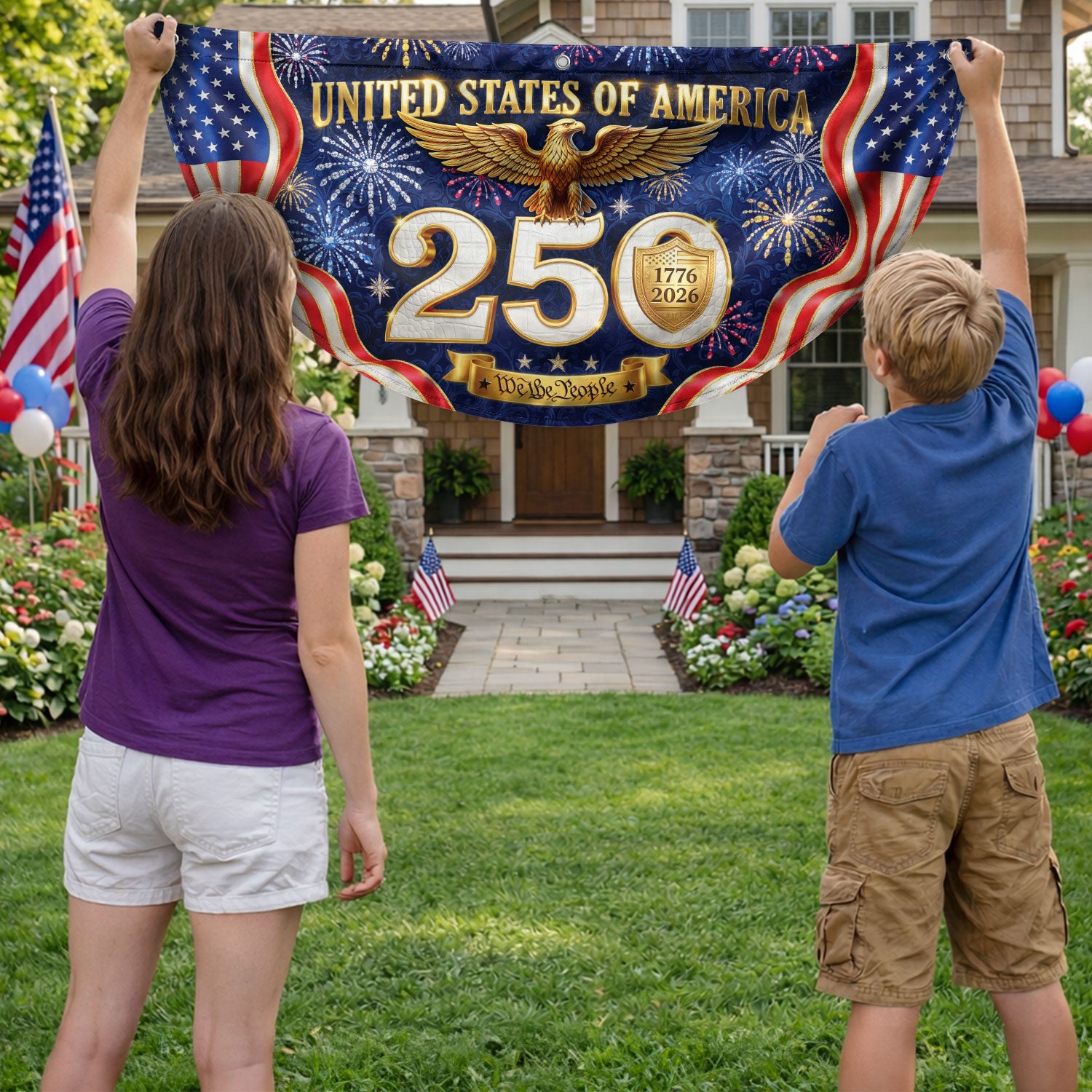 250 Years United States Fence Flag 1776-2026 Patriotic Heritage Banner - Rust Field Wear