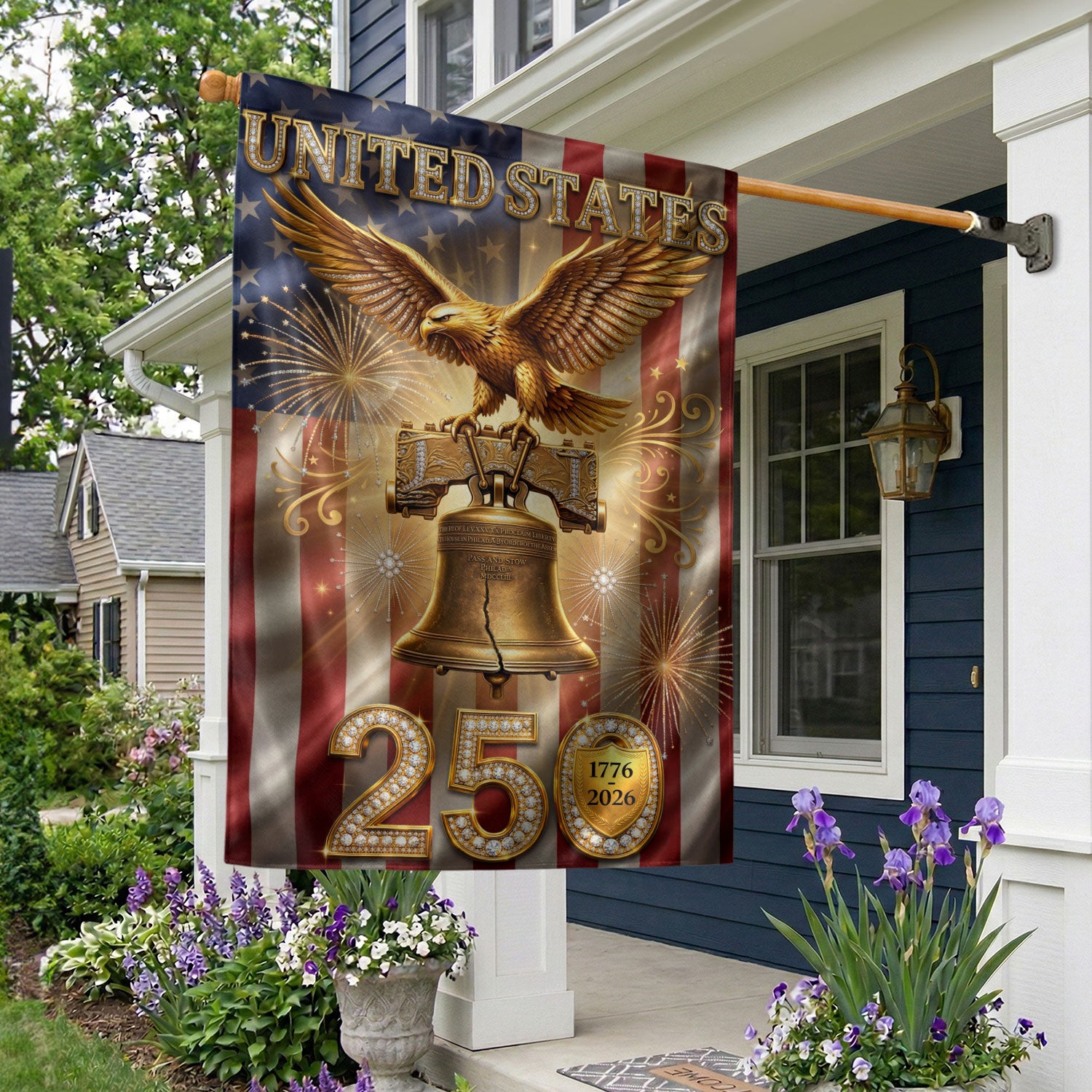 250th Anniversary House Flag USA Eagle Liberty Bell Patriotic Banner 1776-2026 Decor