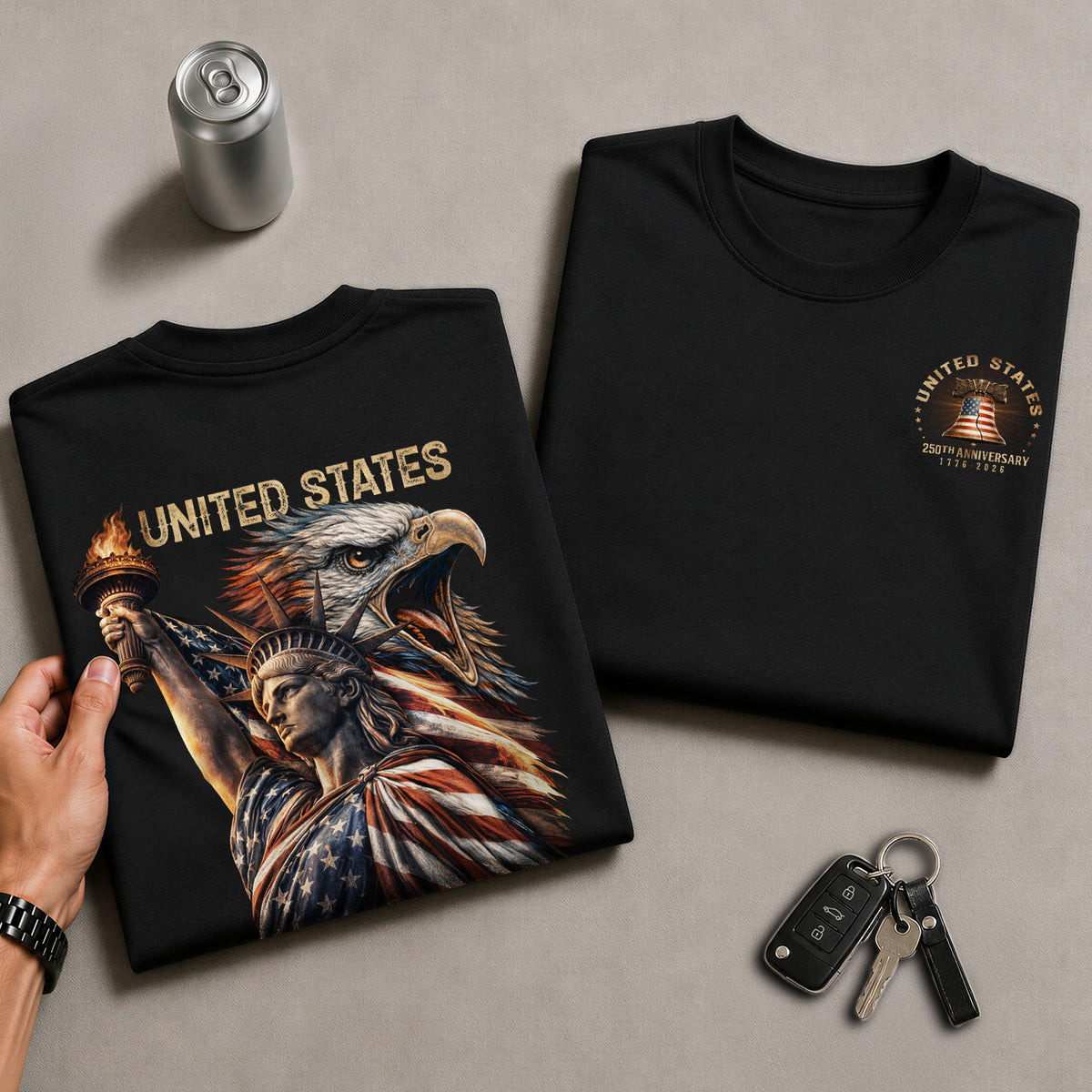 Patriotic 250 Years 1776-2026 T-Shirt - Statue of Liberty United States Anniversary Tee - Rust Field Wear