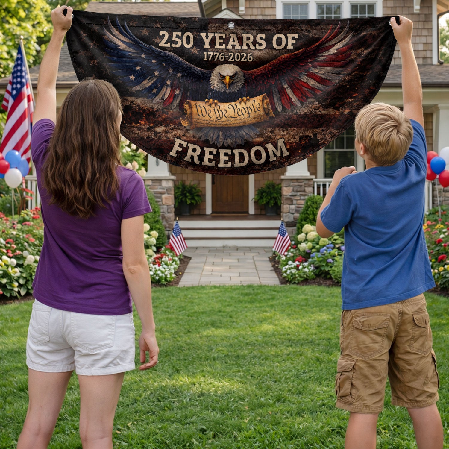 Fence Flag USA 250th Anniversary 1776–2026, American Eagle Patriotic 250 Year Flag, Outdoor Banner Decor