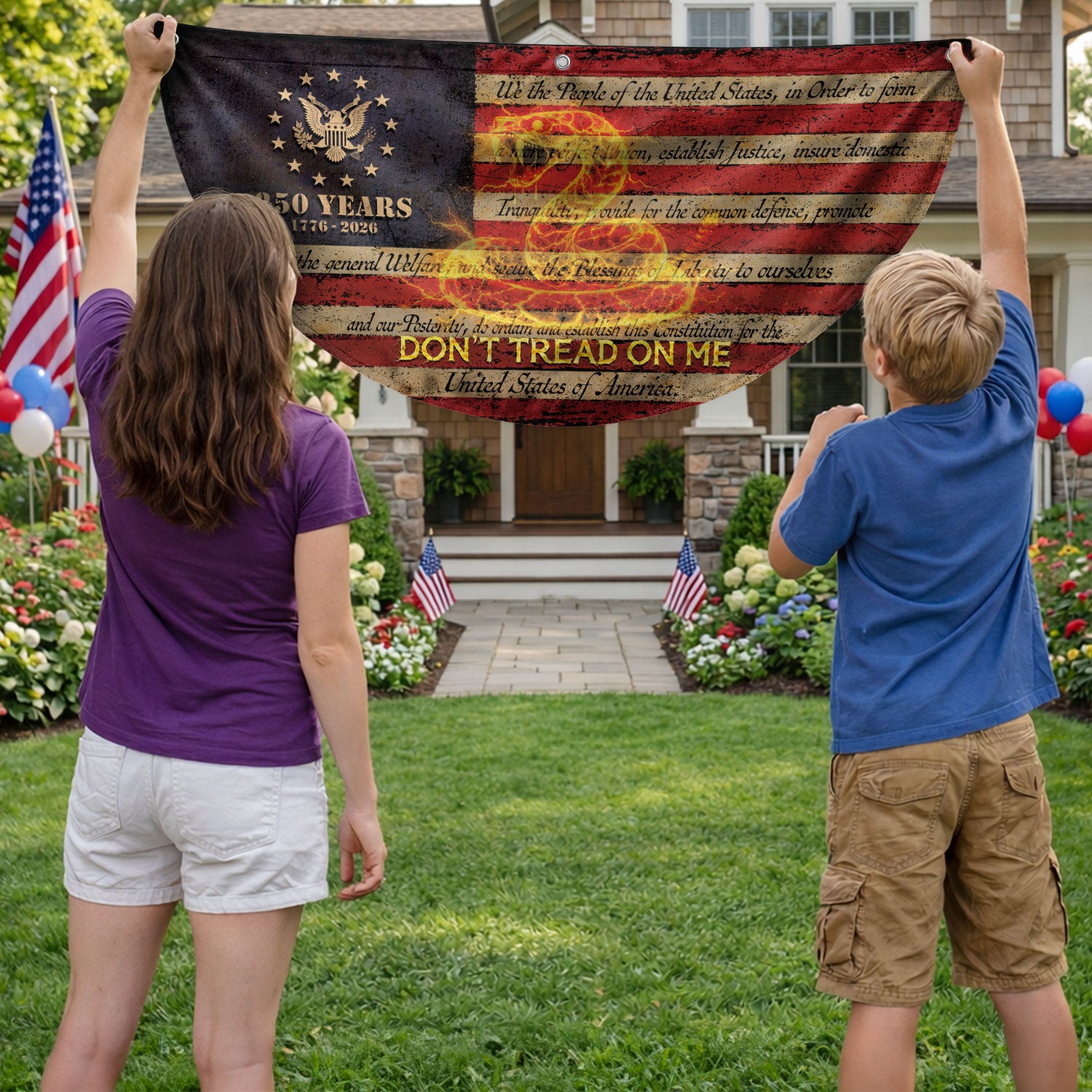 Fence Flag USA 250th Anniversary 1776–2026, Patriotic 250 Year American Flag Banner Decor