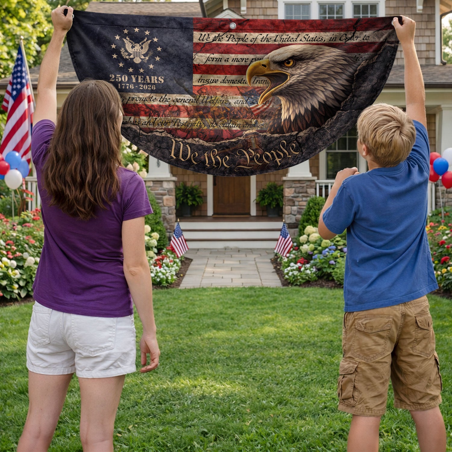 Fence Flag 250th Anniversary USA Flag 1776-2026 Eagle Patriotic Banner 250 Year American Anniversary Flag Decor - Rust Field Wear