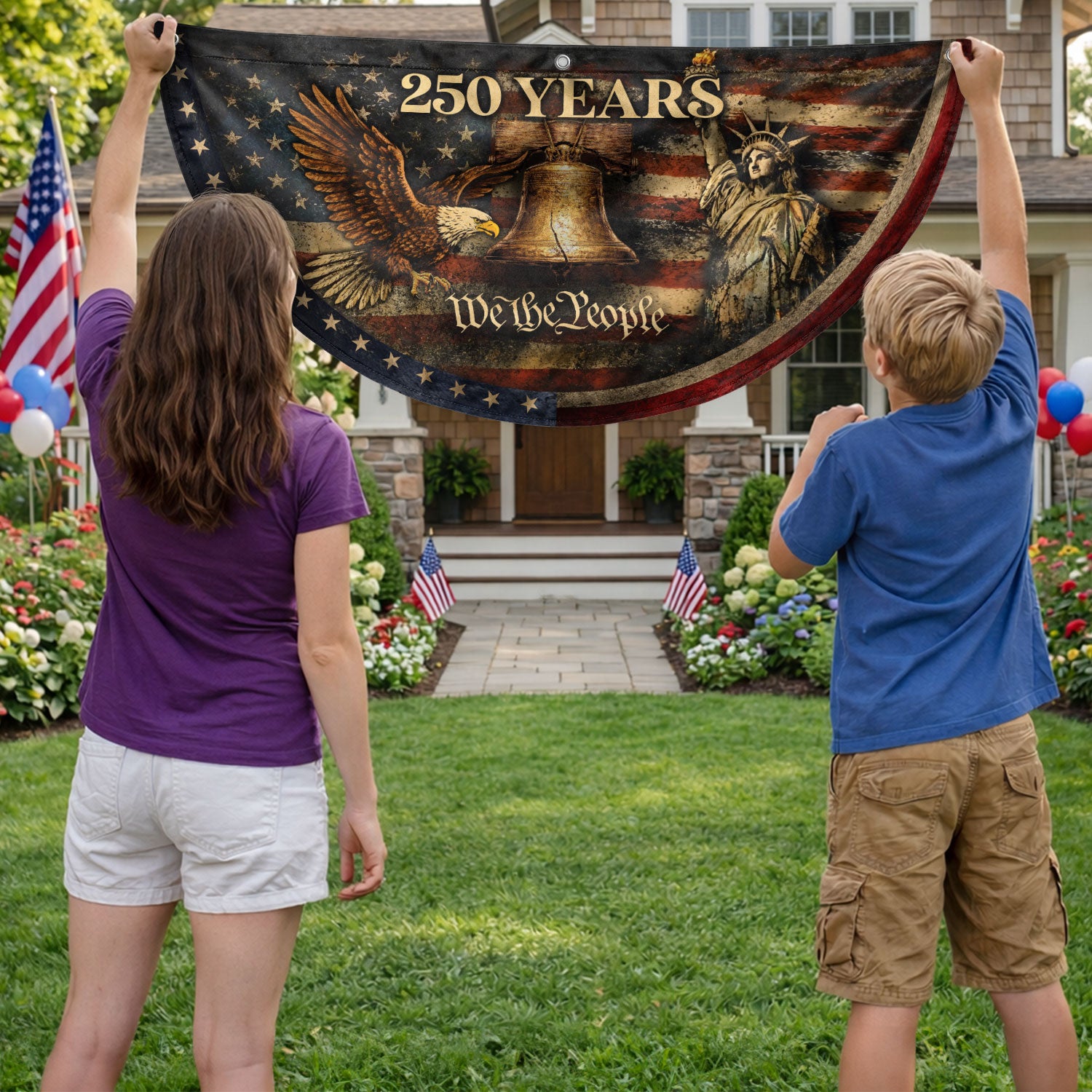 250 Years Fence Flag 1776-2026 We The People Eagle Liberty Bell Patriotic Flag Decor - Rust Field Wear