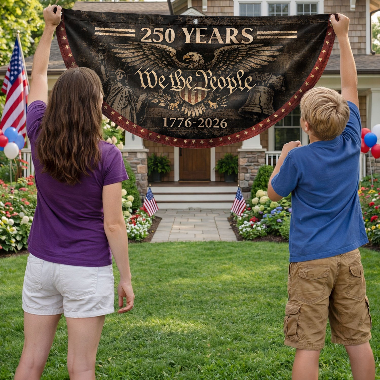 250 Years Fence Flag 1776–2026 We The People Eagle Patriotic Banner USA Decor - Rust Field Wear
