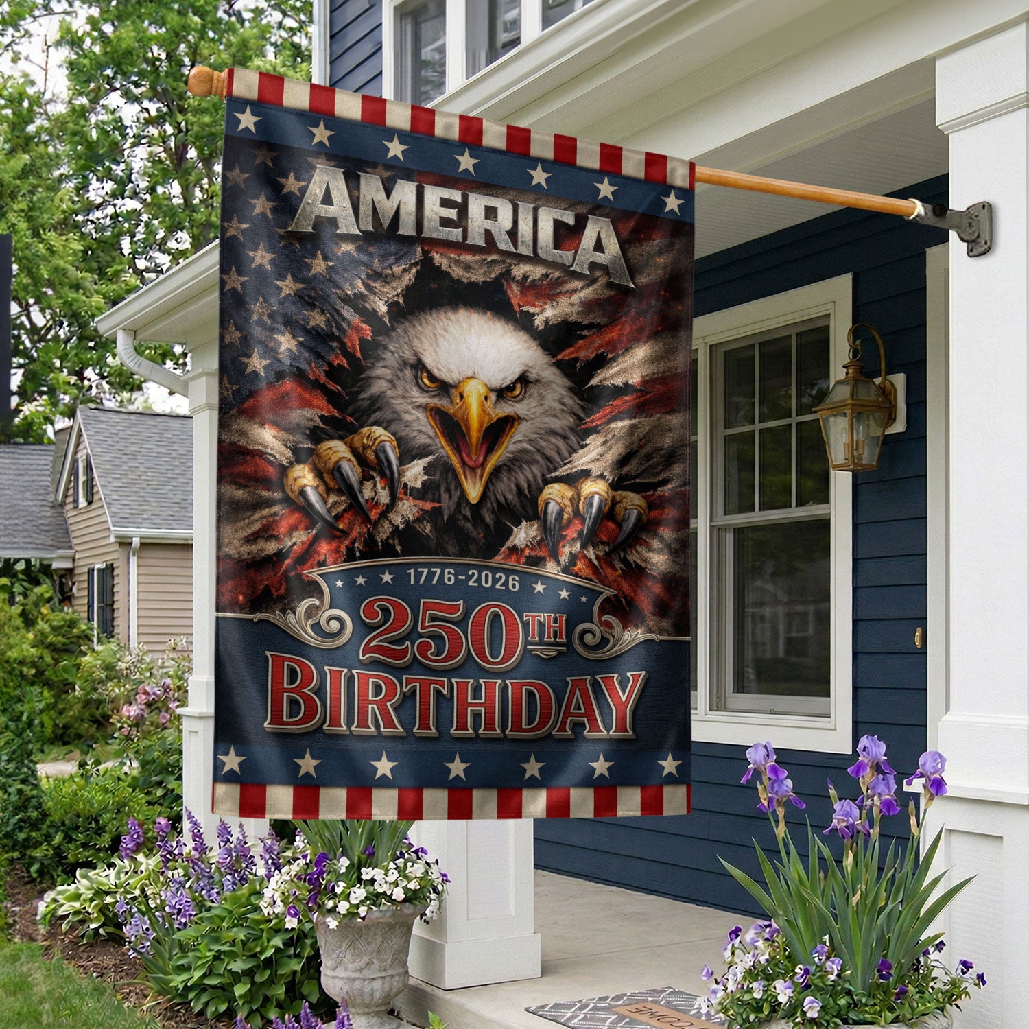 USA 250th Birthday Garden Flag - Patriotic Eagle Ripped Flag Outdoor Decor 1776-2026