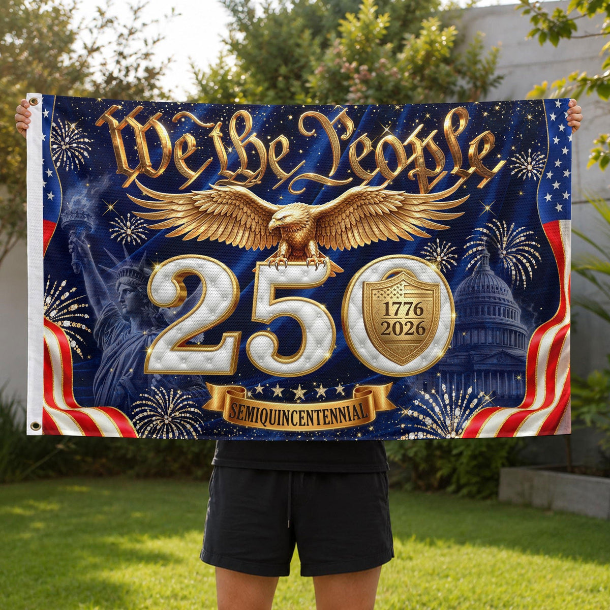 We The People Gold Eagle Liberty Patriotic American Flag US 1776 2026 Celebration 3x5ft - Rust Field Wear