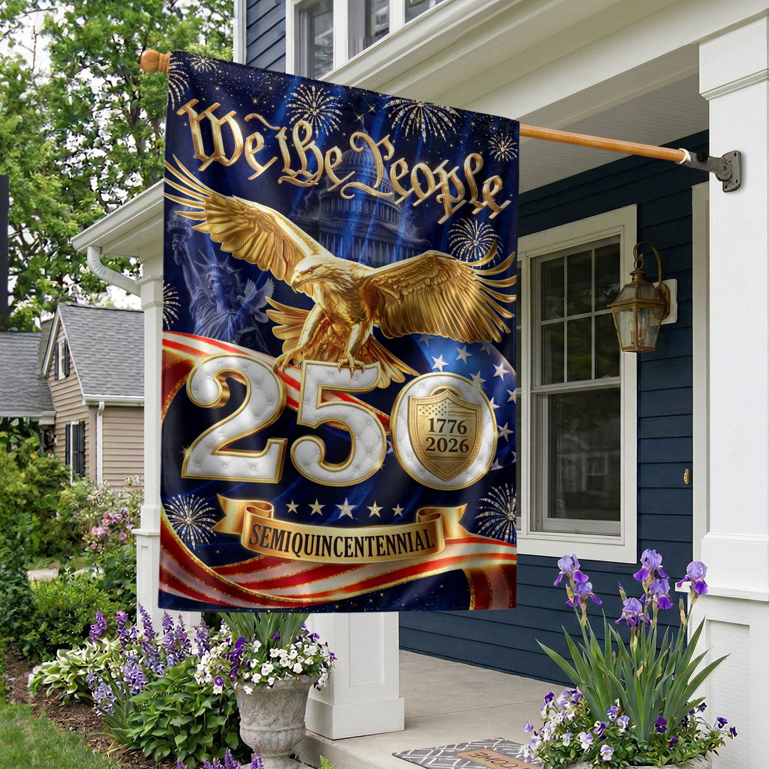 250 Years United States House Flag - We The People Golden Eagle Patriotic Home Banner