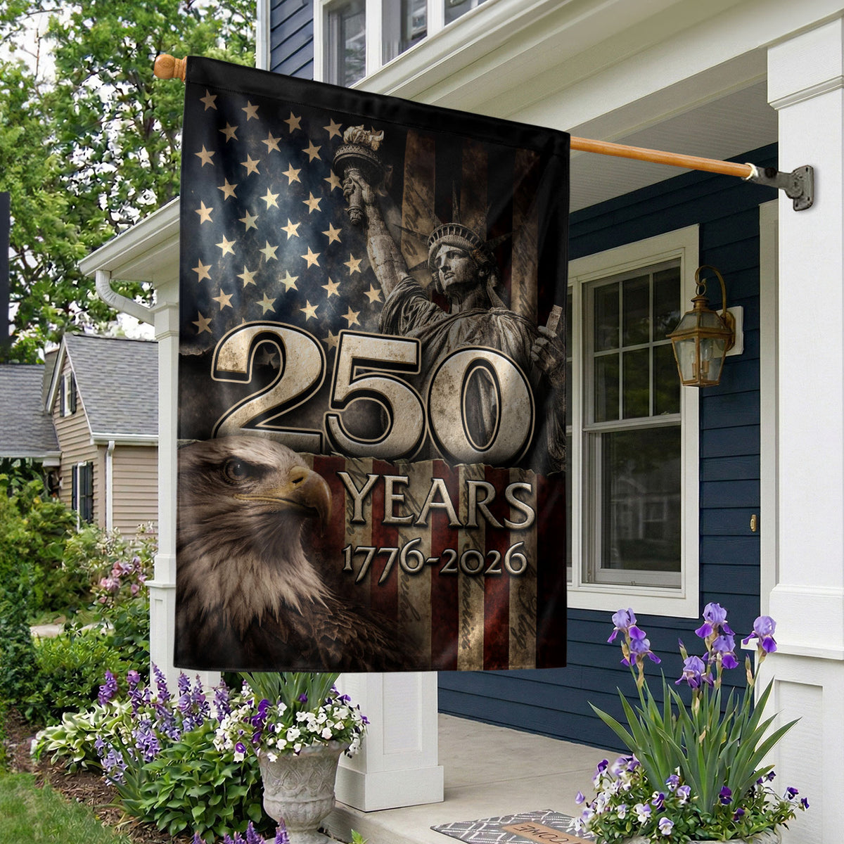 250 Years Anniversary Garden Flag 1776-2026 Patriotic Statue of Liberty Eagle Yard Decor - Rust Field Wear