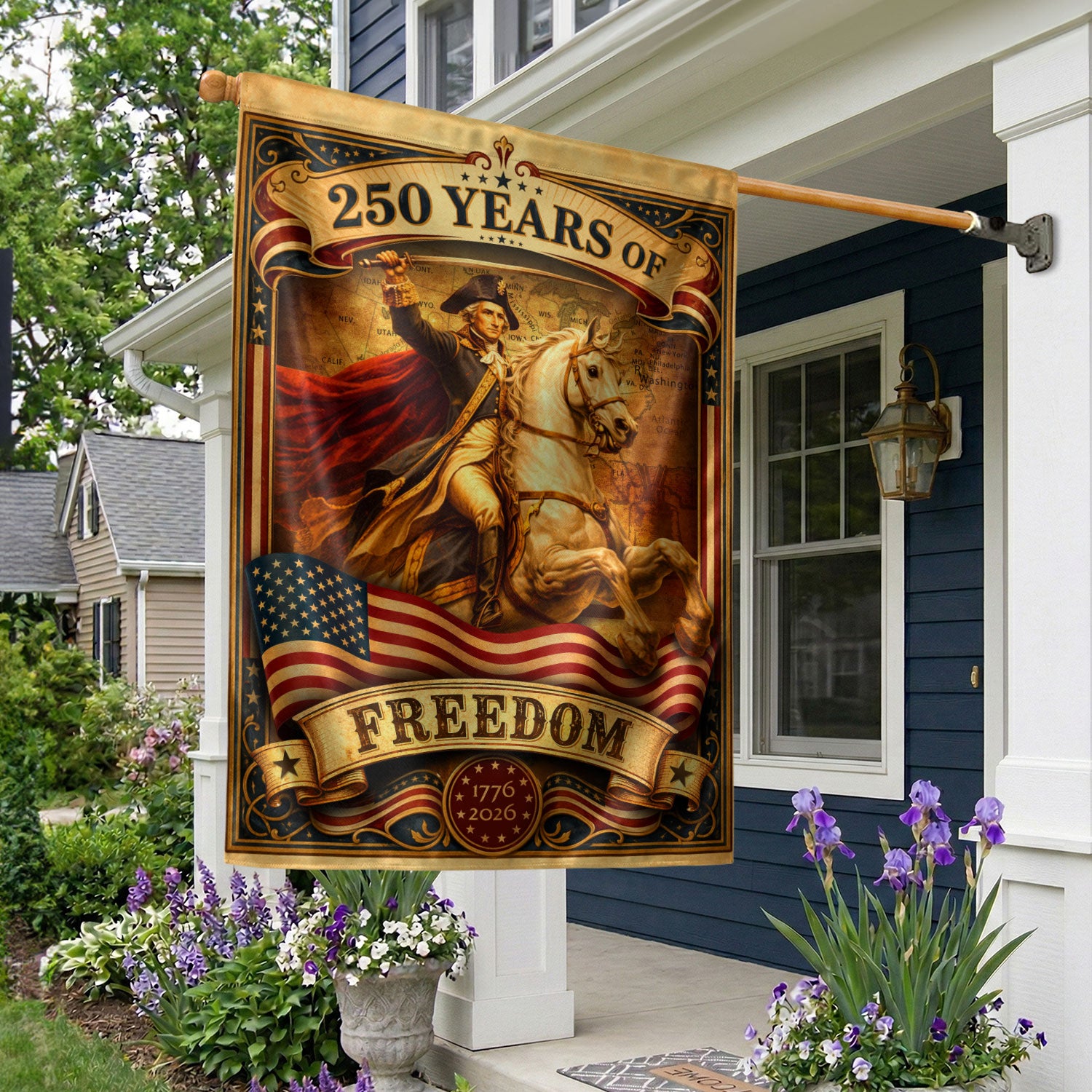 250 Years of Freedom House Flag 1776-2026 George Washington Patriotic Banner