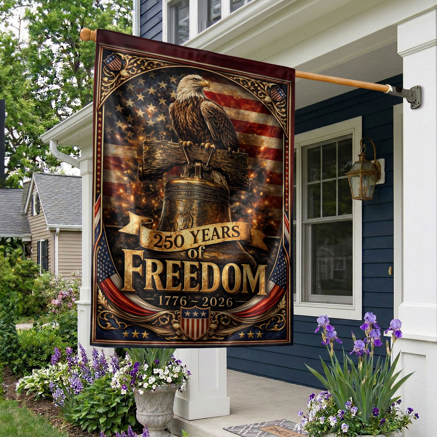 250 Years of Freedom House Flag 1776-2026 Liberty Bell & Eagle Patriotic Banner