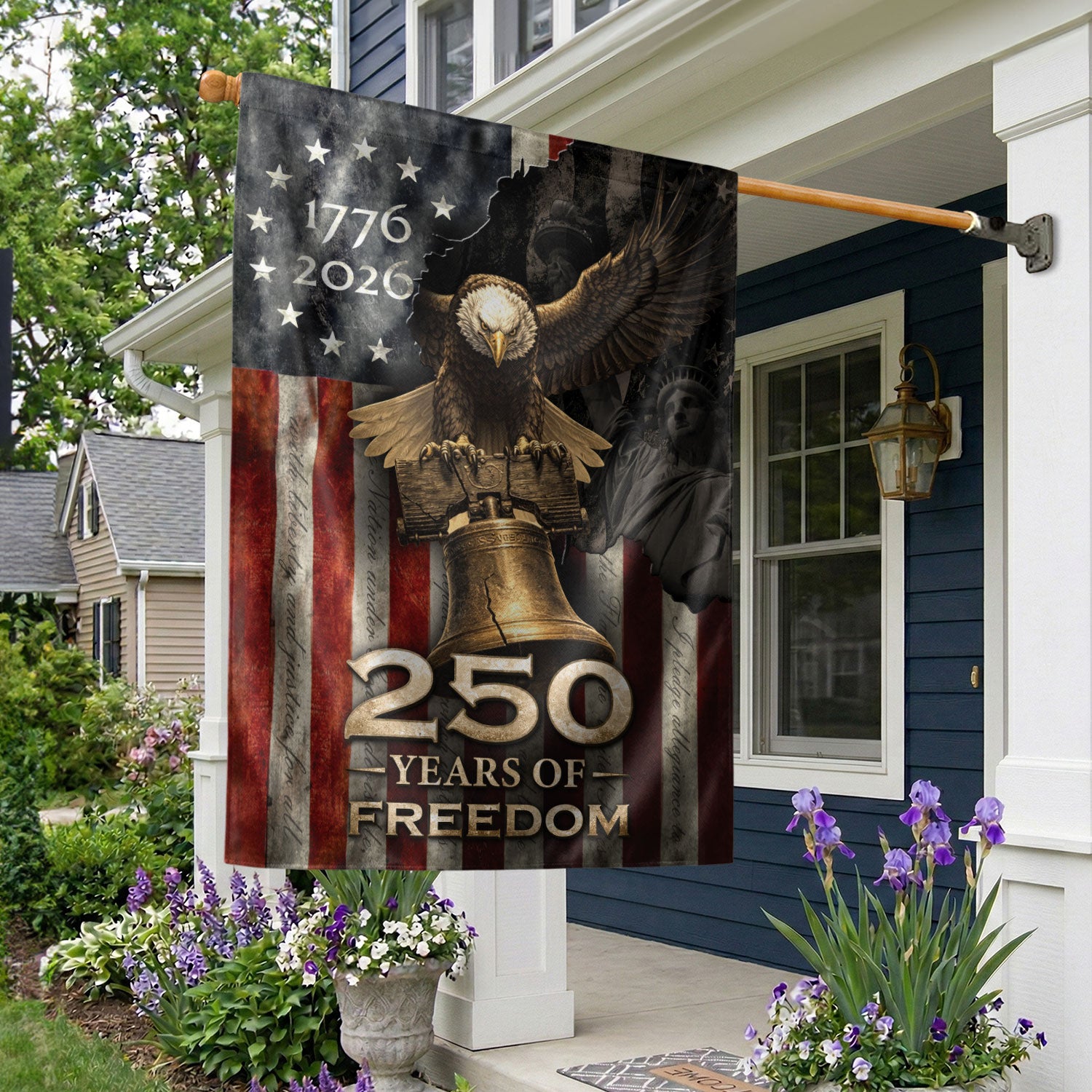 250th Anniversary House Flag - United States Eagle and Liberty Bell Patriotic Banner
