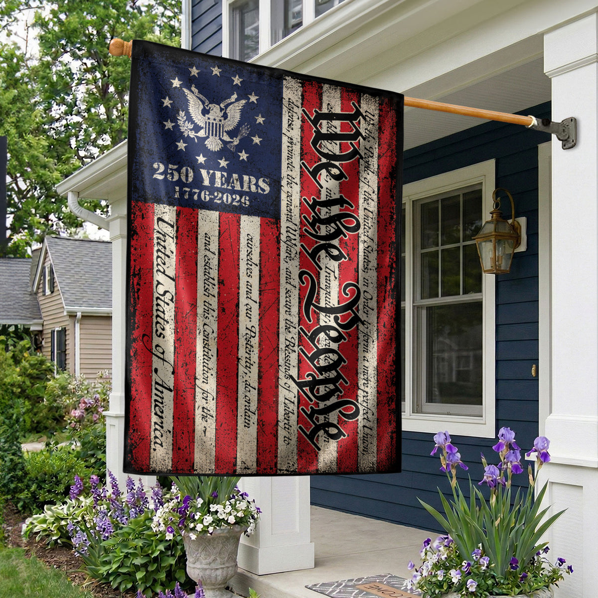 USA 250 Years Garden Flag - We The People Constitution Patriotic Outdoor Decor 1776-2026 - Rust Field Wear