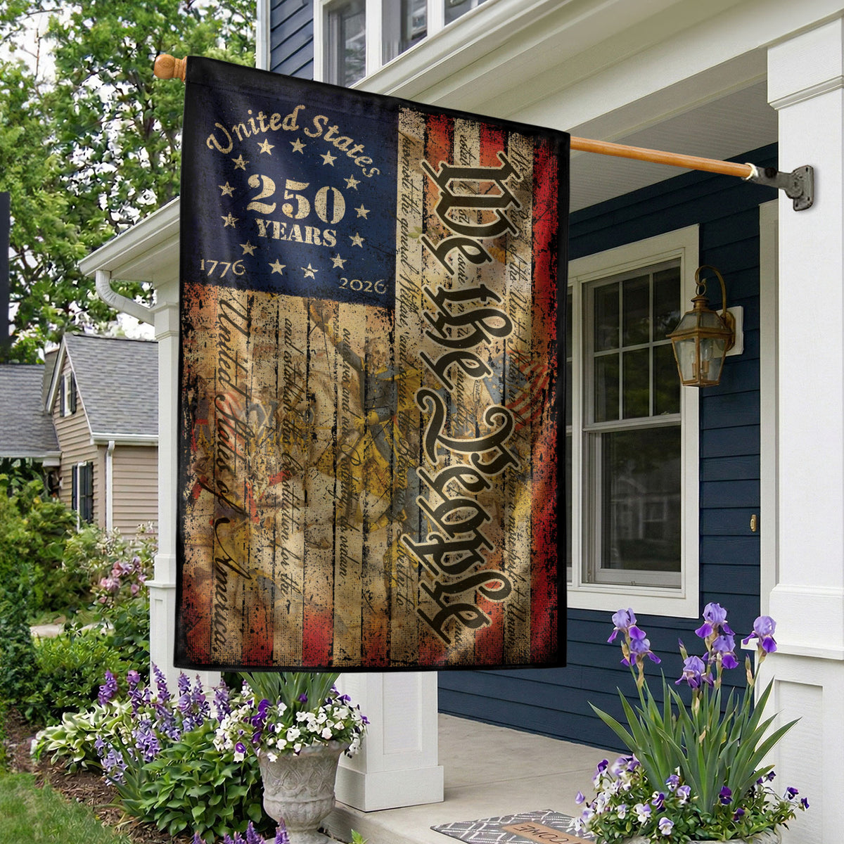 USA 250 Years Garden Flag - We The People Patriotic Historical Outdoor Decor 1776-2026 - Rust Field Wear