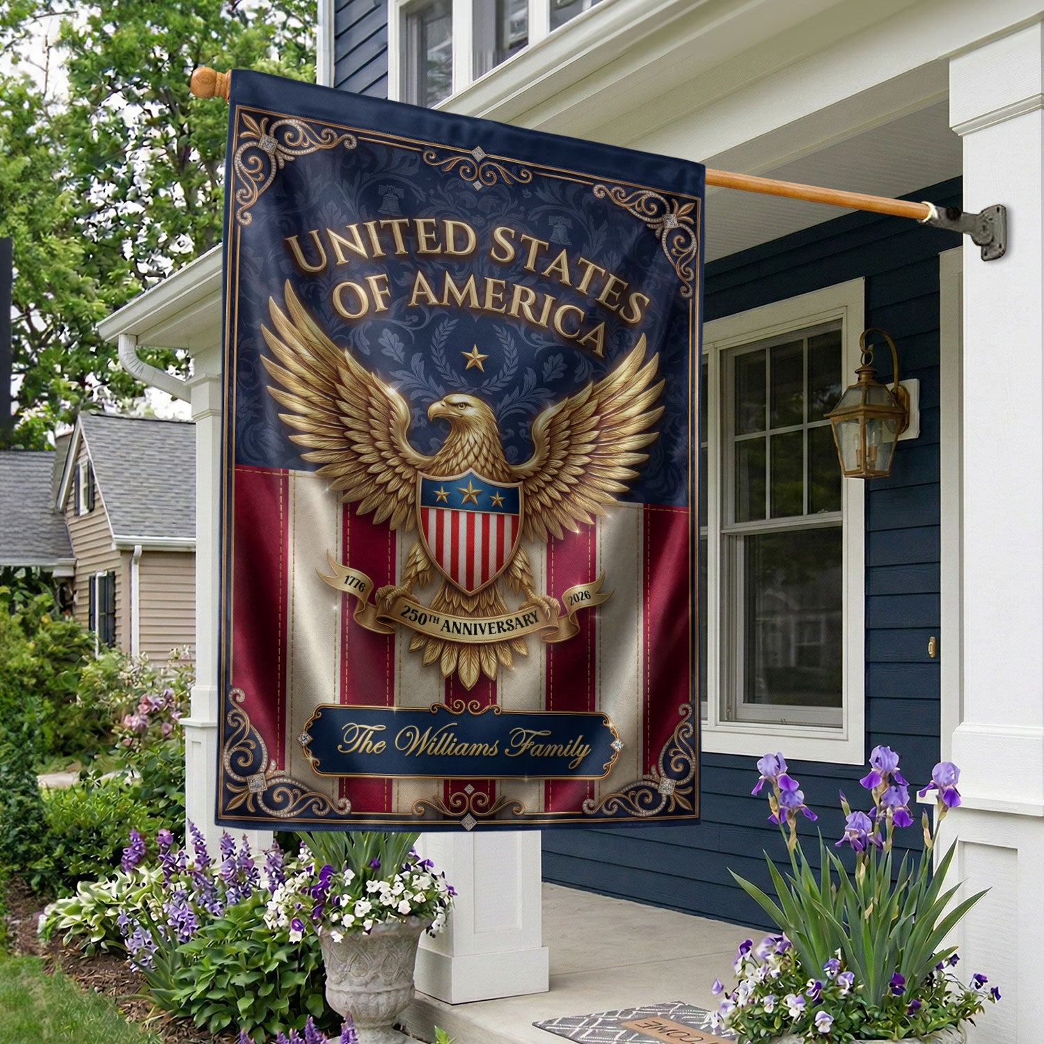 Custom Family Name United States of America 250th Anniversary Eagle Garden Flag Banner
