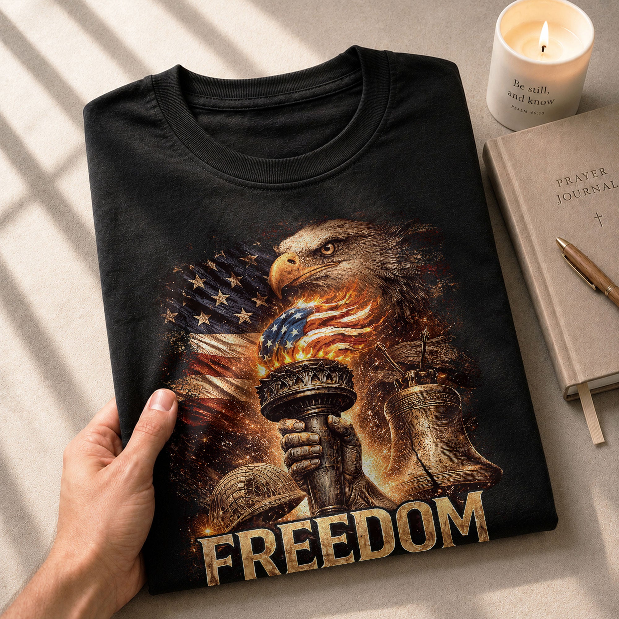 Freedom T Shirt, Freedom Eagle Liberty Torch American Flag Patriotic Vintage - Freedom Shirts for Men - Rust Field Wear