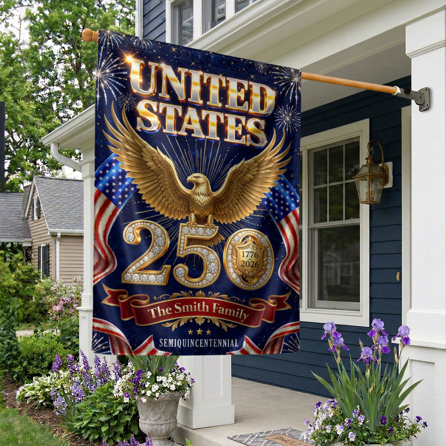 Custom Family Name United States 250 Years Patriot Eagle Garden Flag - 1776-2026 Decor