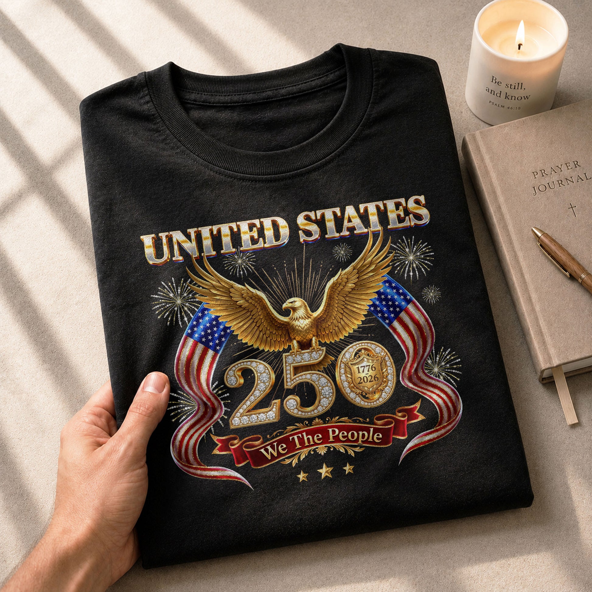 United States 250 Years 1776-2026 T-Shirt - Golden Eagle Patriotic Fireworks Luxury Tee - Rust Field Wear
