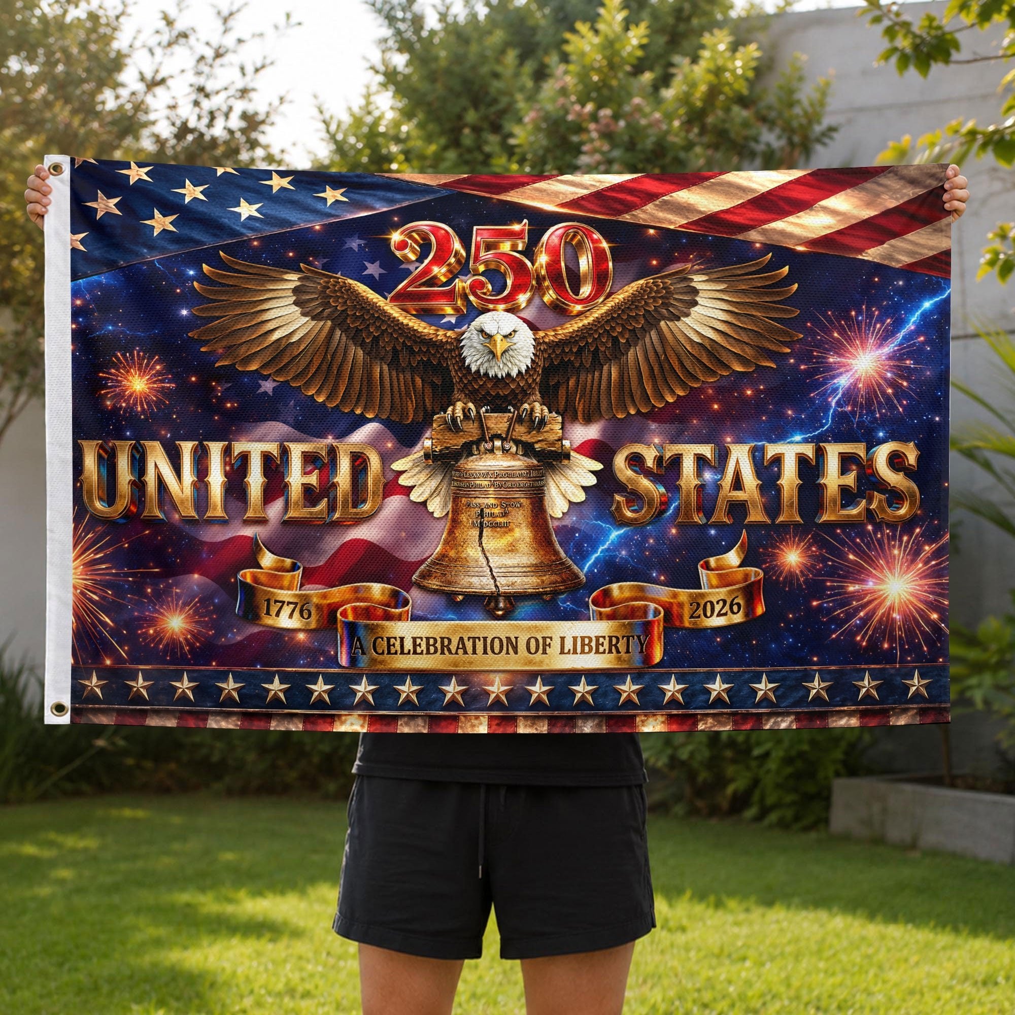 United States 250th Anniversary Flag 1776-2026 Celebration of Liberty Eagle Banner - Rust Field Wear