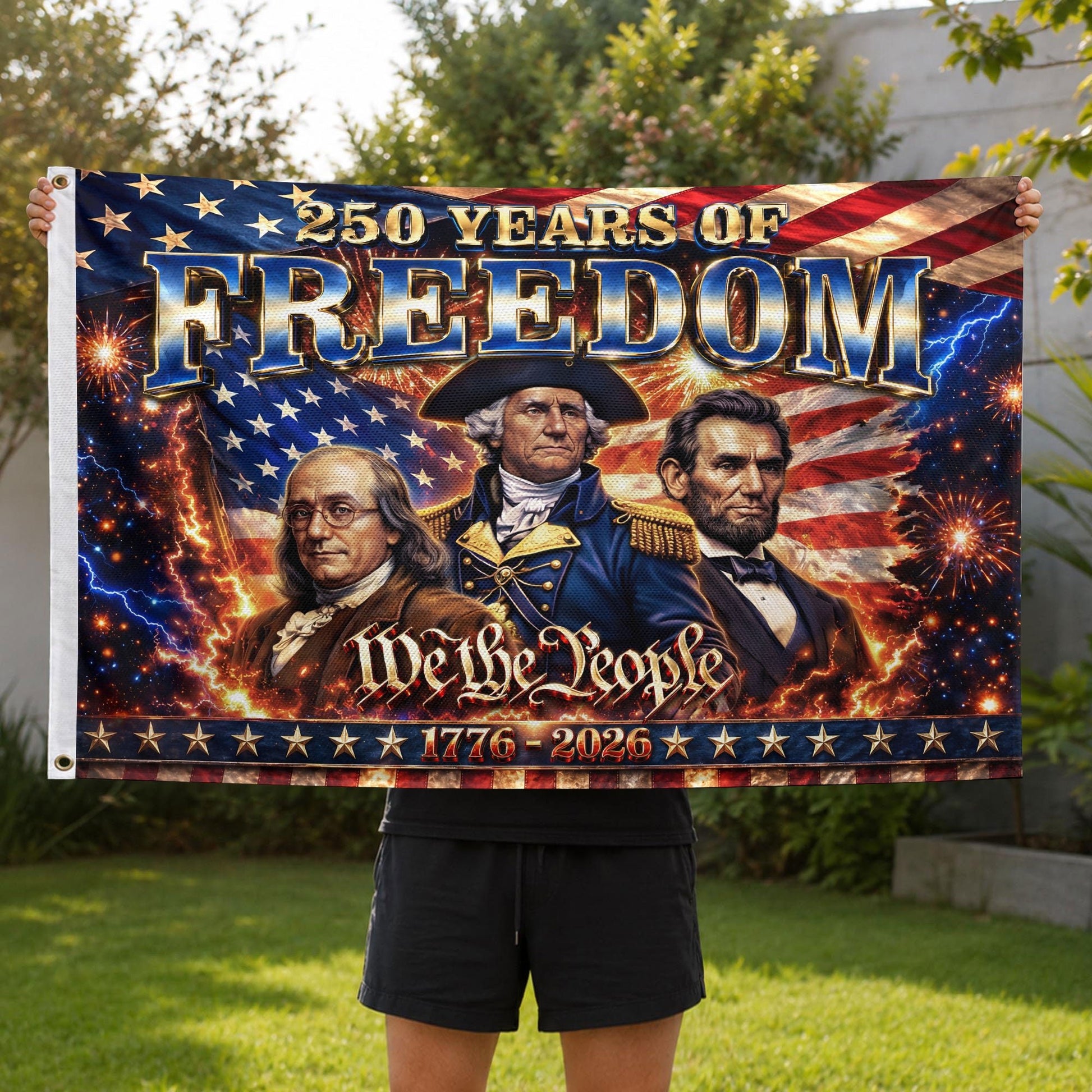 250 Years of Freedom Flag 1776-2026 Patriotic US Founding Fathers We The People Banner - Rust Field Wear