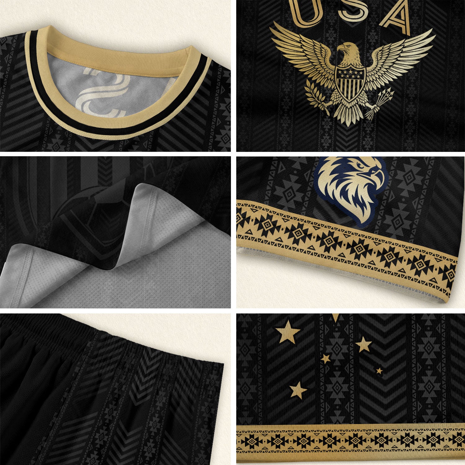 USA Soccer Jersey Patriotic American Eagle Black Gold Shield Football Shirt Men Women Gear