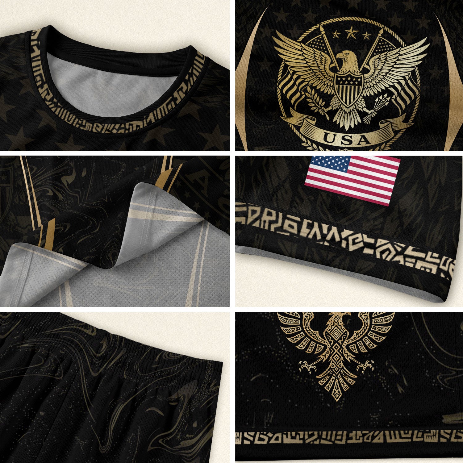 USA Soccer Jersey Patriotic Eagle Black Gold Marble Football Shirt Men Women Sportswear
