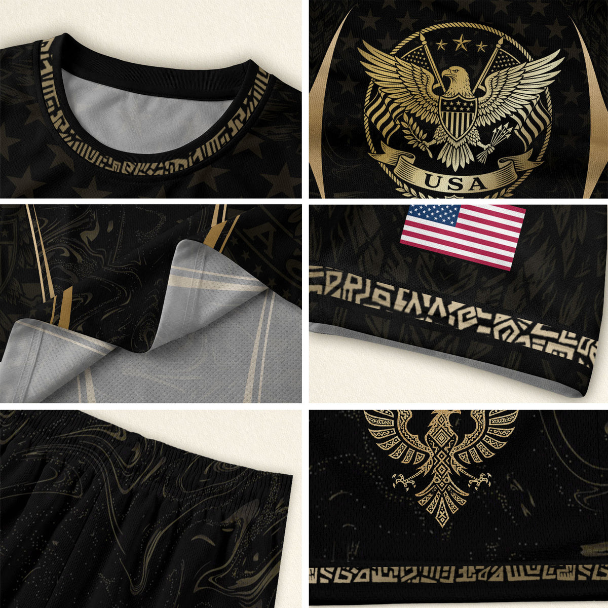 USA Soccer Jersey Patriotic Eagle Black Gold Marble Football Shirt Men Women Sportswear upsale - Rust Field Wear